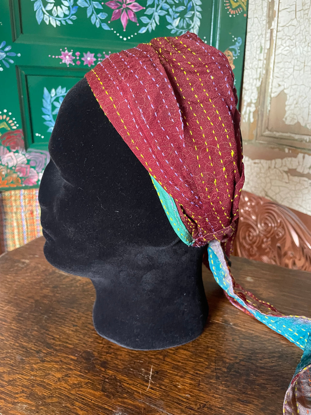 Silk kantha Head Scarf -Reversable