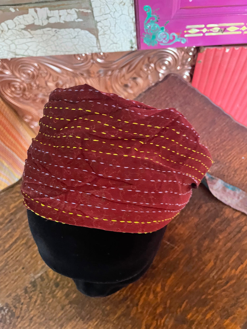 Silk kantha Head Scarf -Reversable