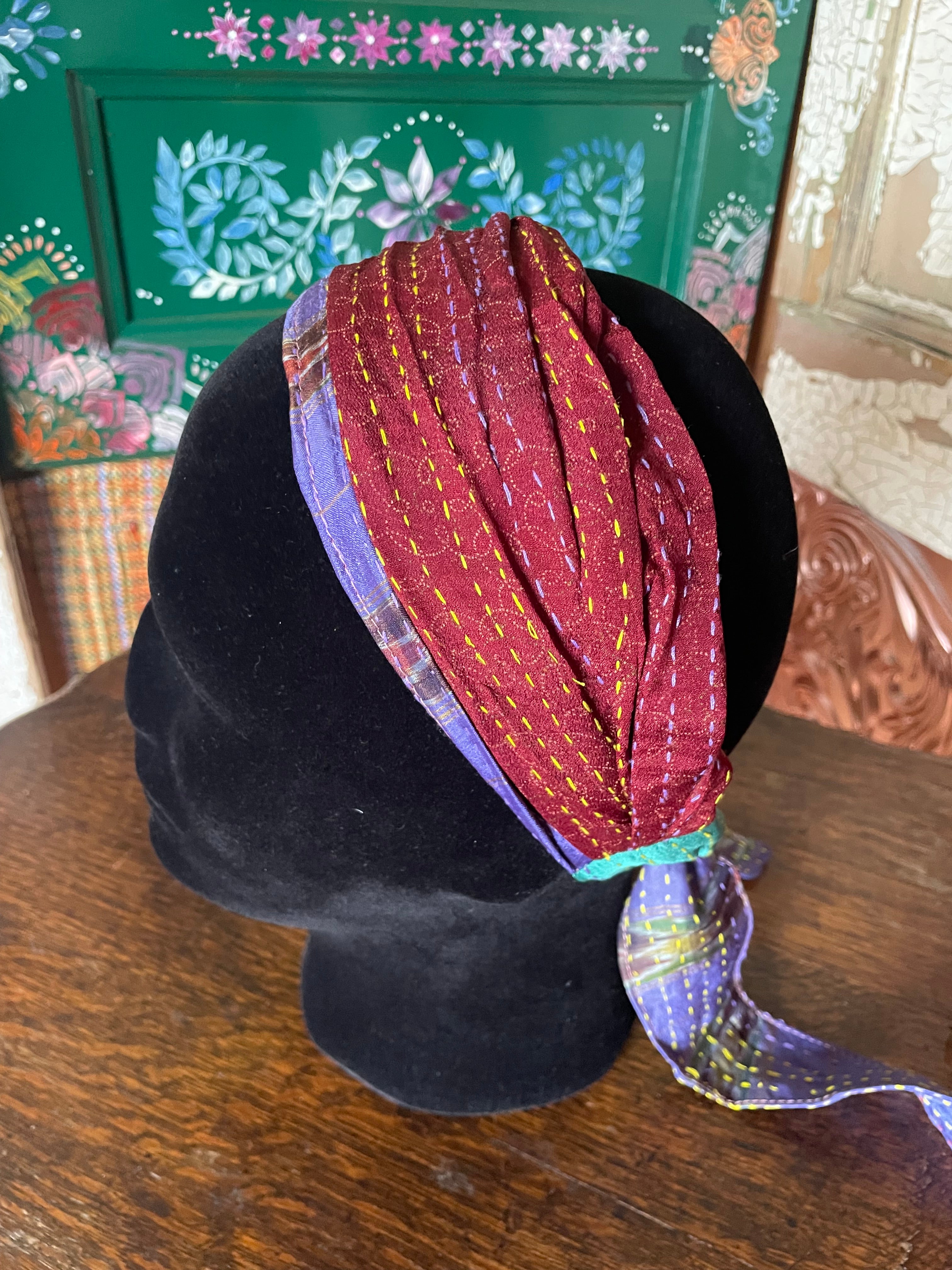 Silk kantha Head Scarf -Reversable