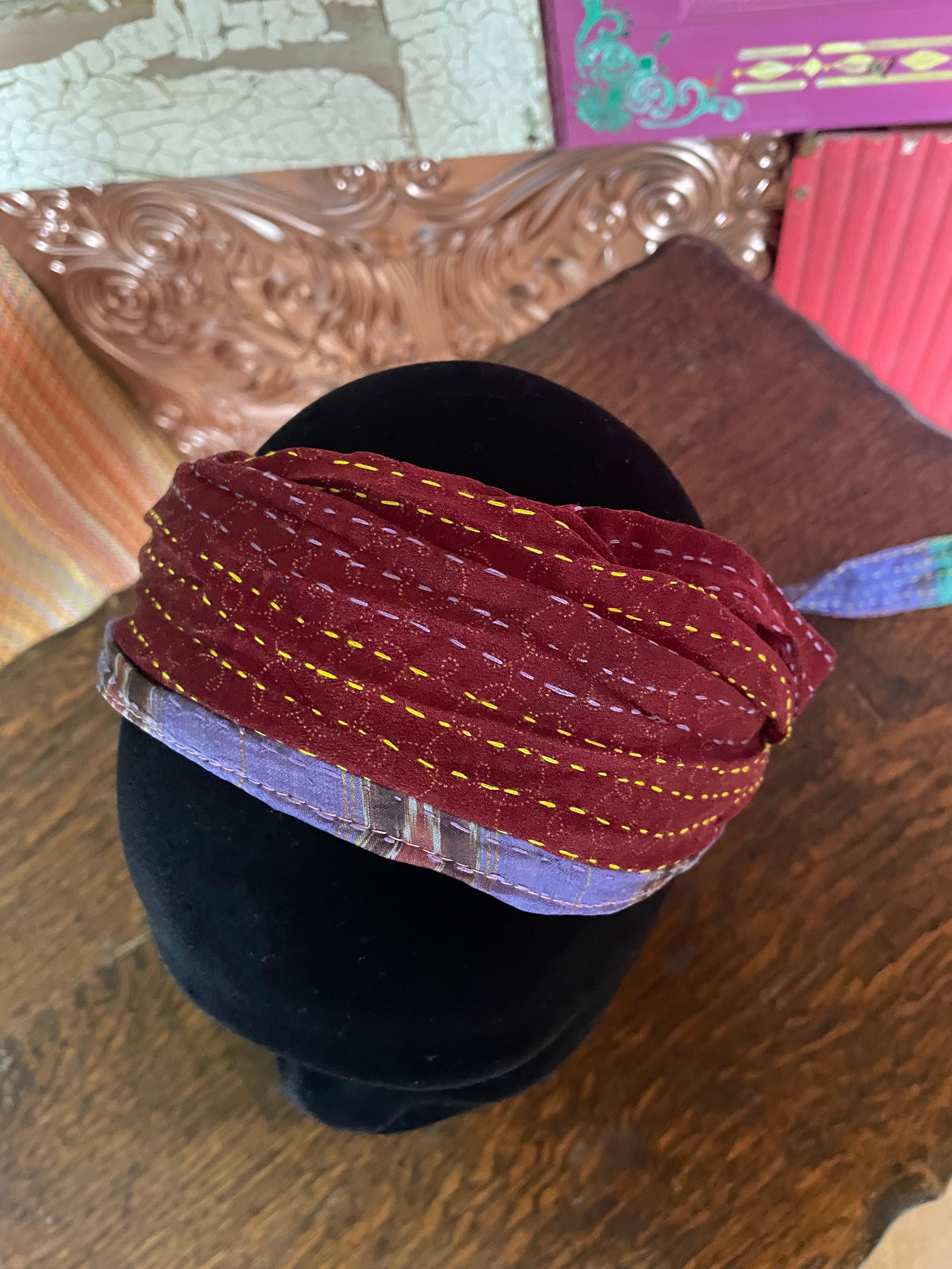 Silk kantha Head Scarf -Reversable