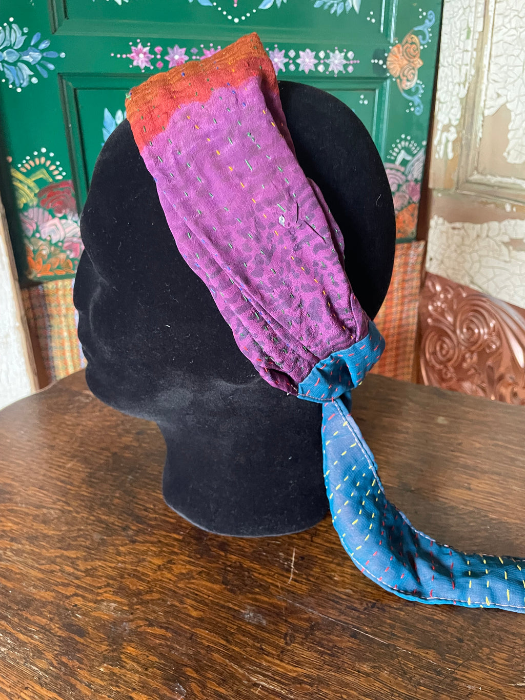 Silk kantha Head Scarf -Reversable