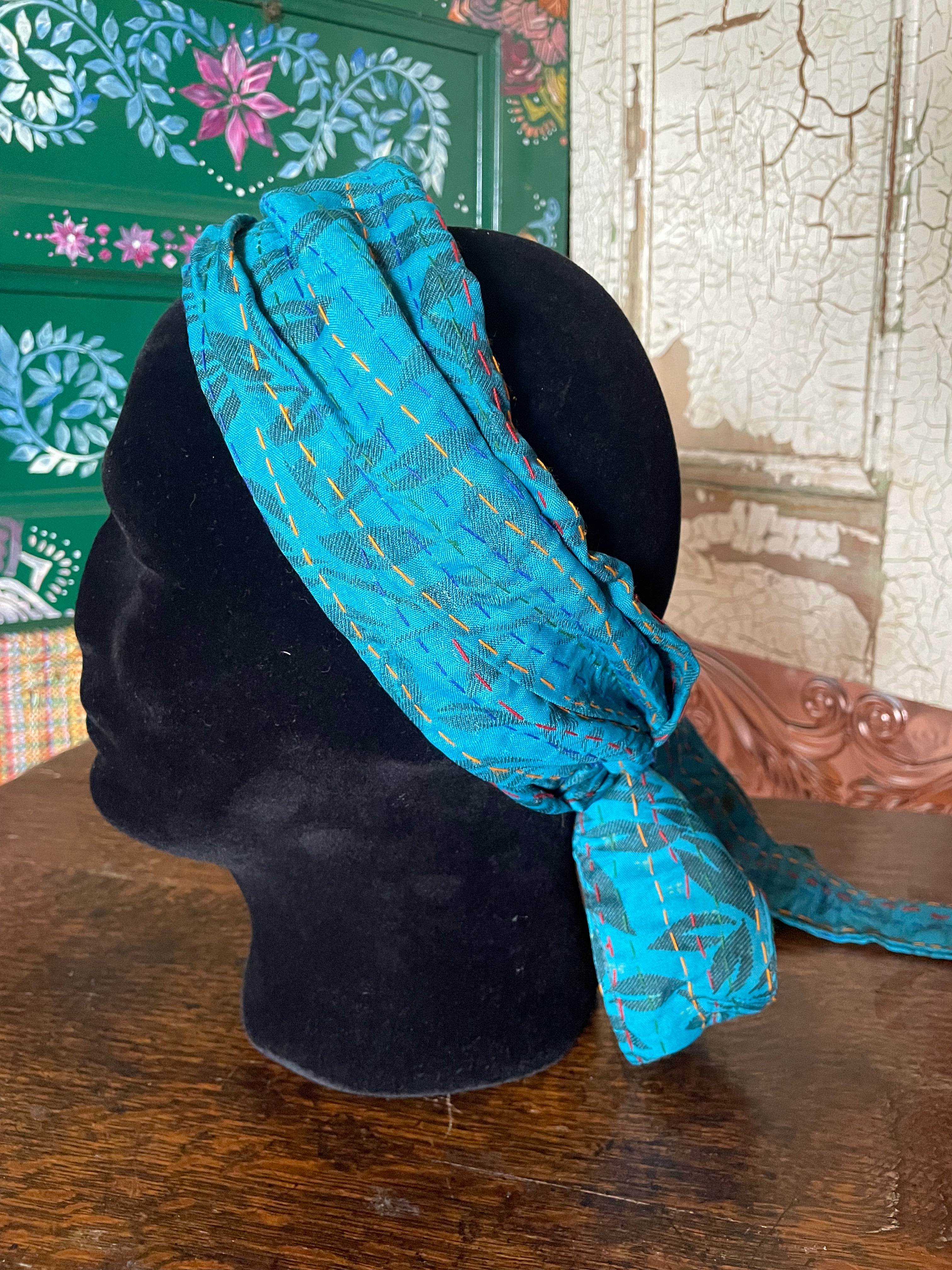 Silk kantha Head Scarf -Reversable