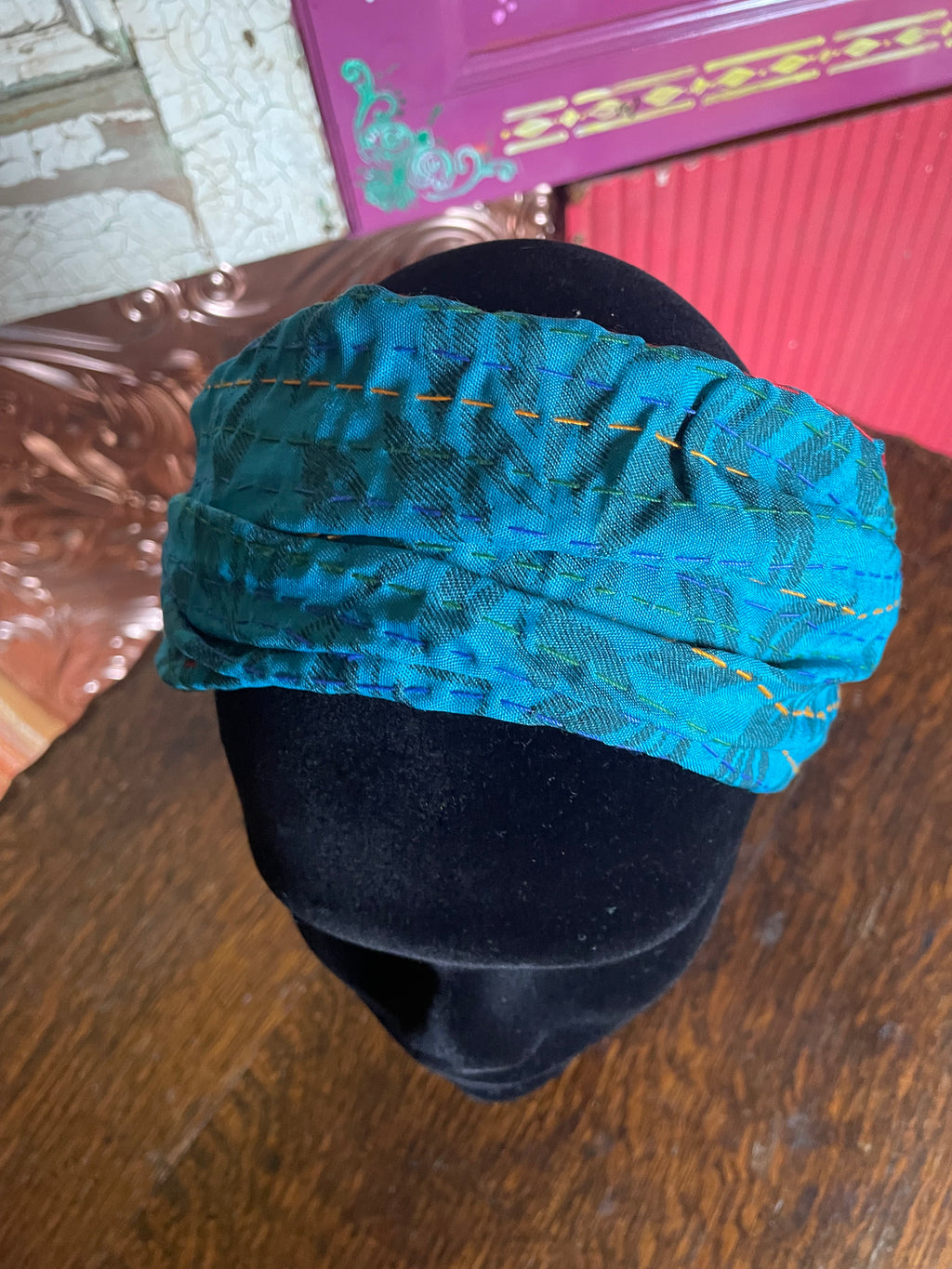 Silk kantha Head Scarf -Reversable