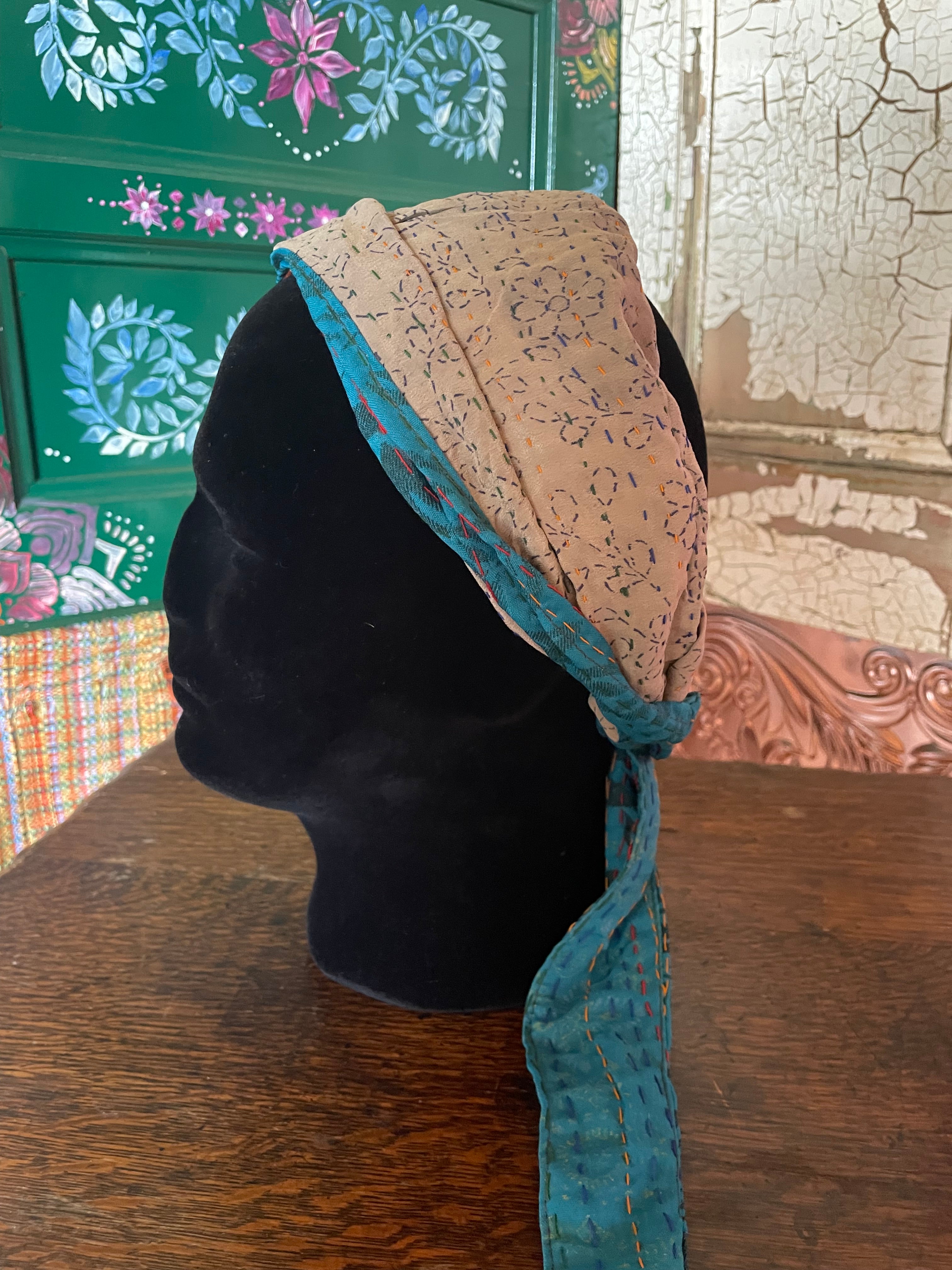Silk kantha Head Scarf -Reversable