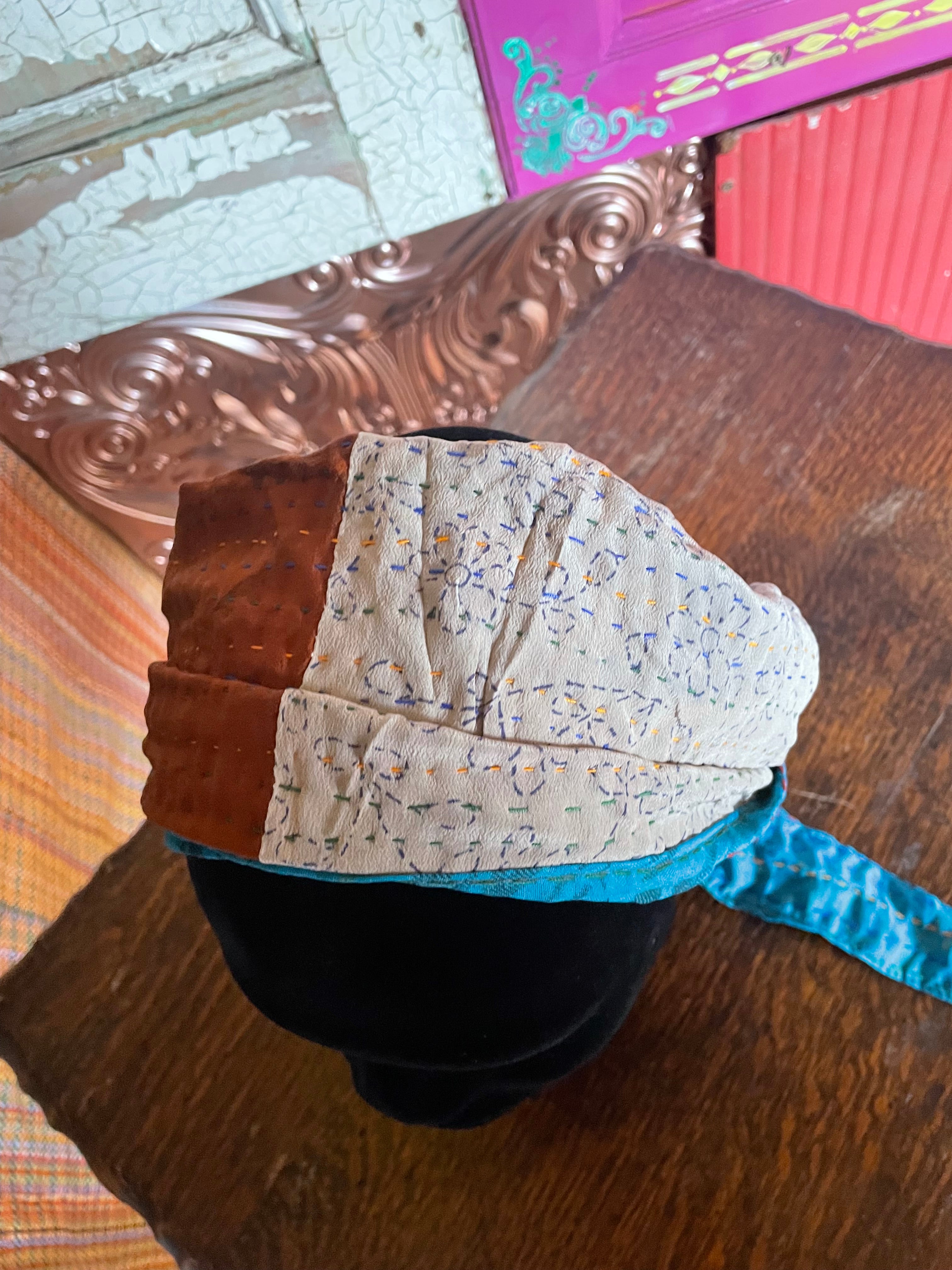 Silk kantha Head Scarf -Reversable