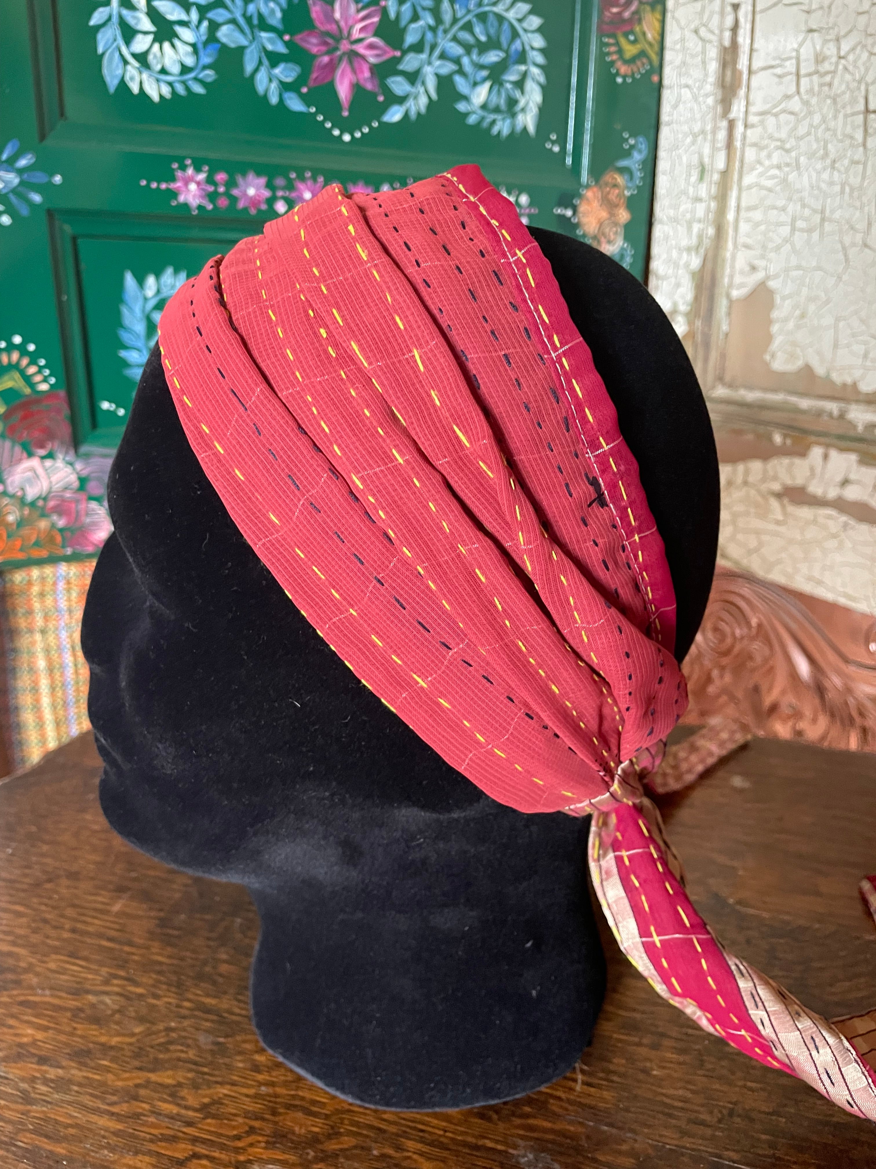 Silk kantha Head Scarf -Reversable