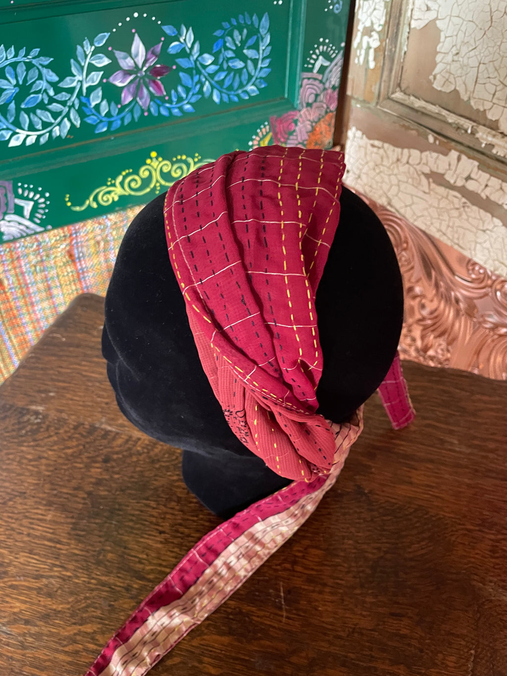 Silk kantha Head Scarf -Reversable