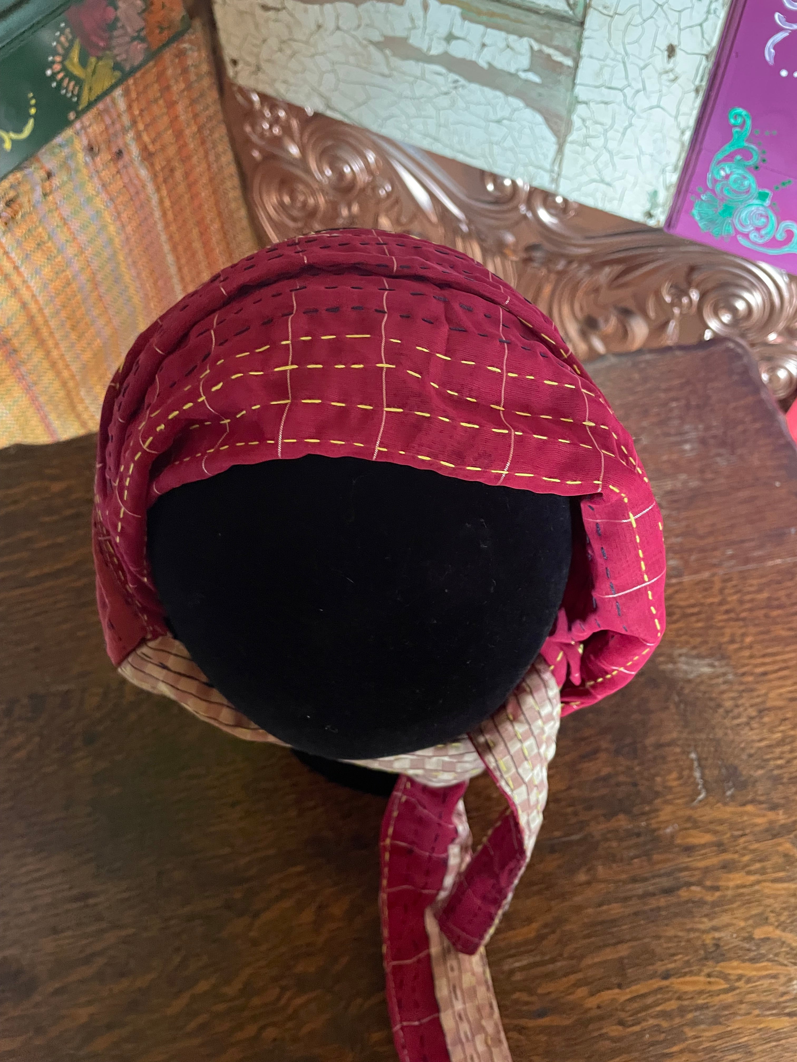 Silk kantha Head Scarf -Reversable