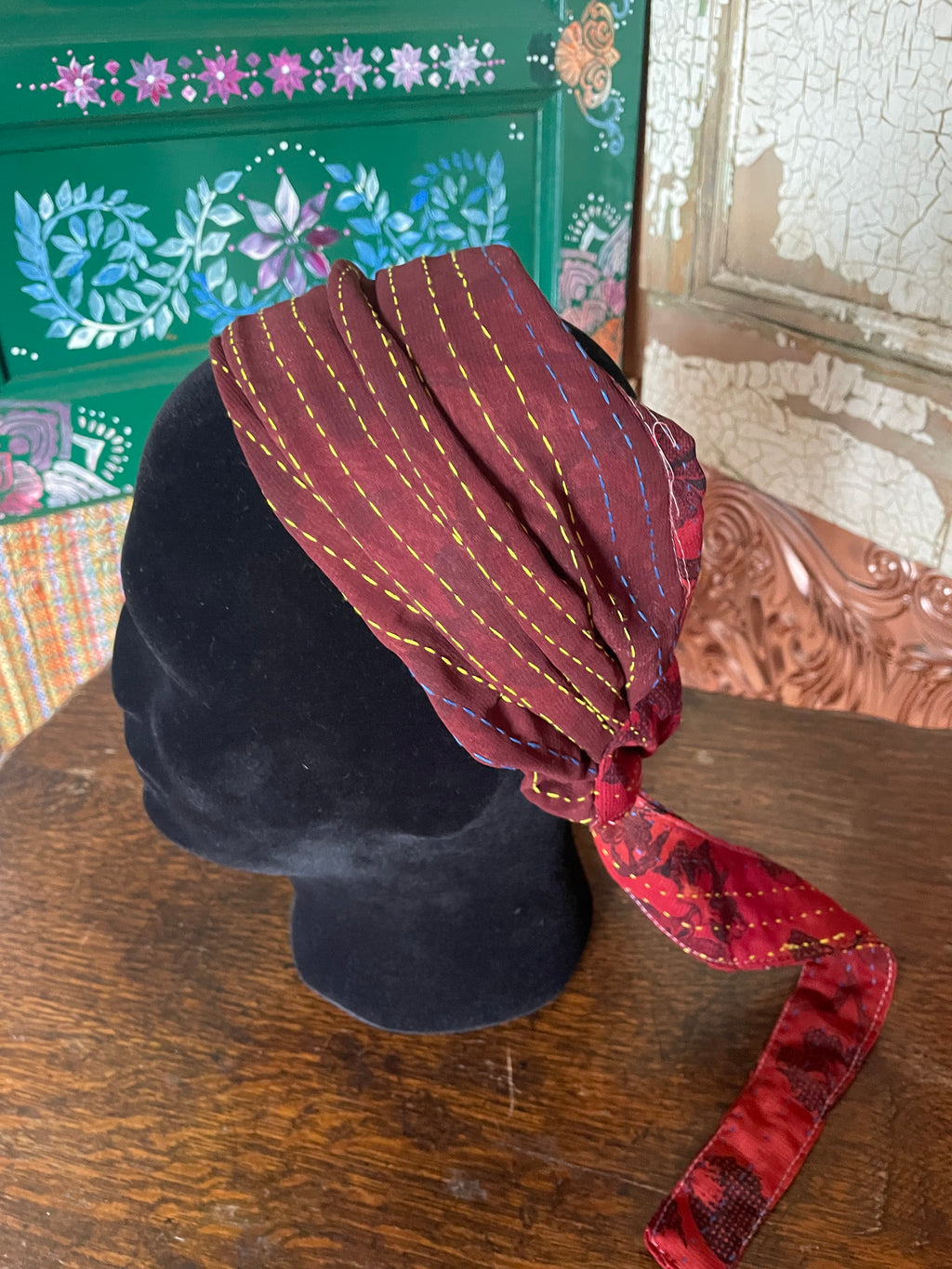 Silk kantha Head Scarf -Reversable