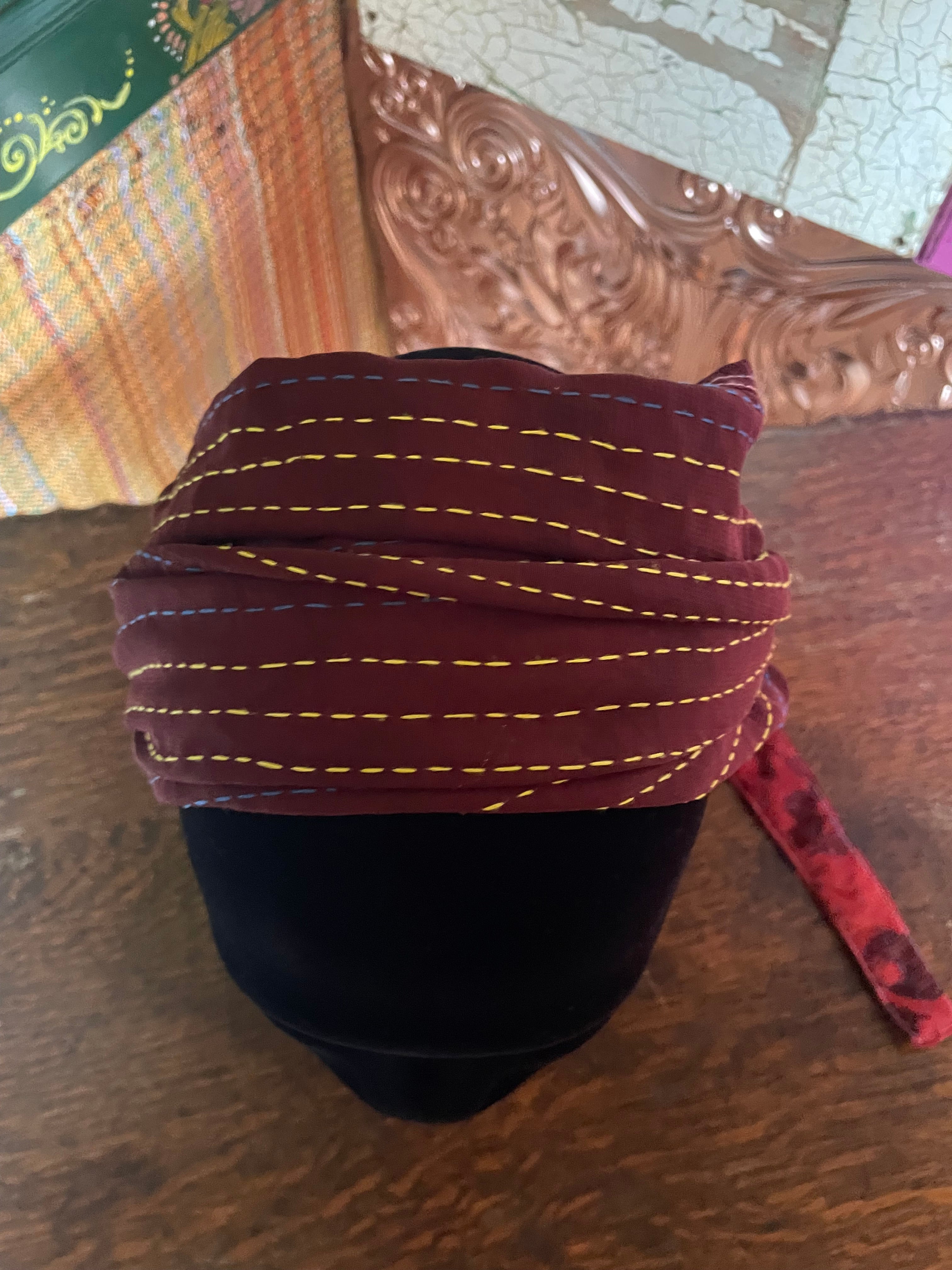 Silk kantha Head Scarf -Reversable