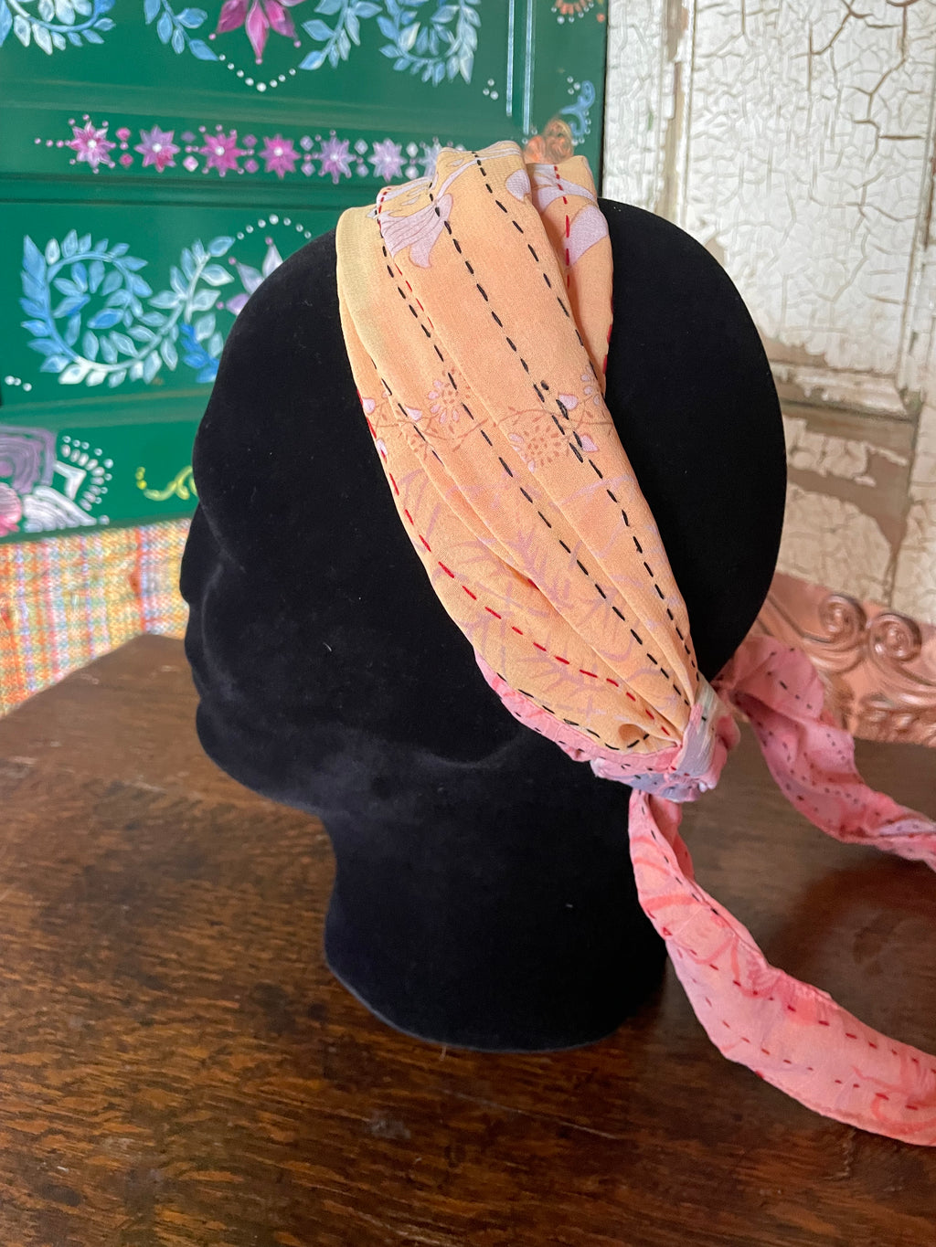 Silk kantha Head Scarf -Reversable