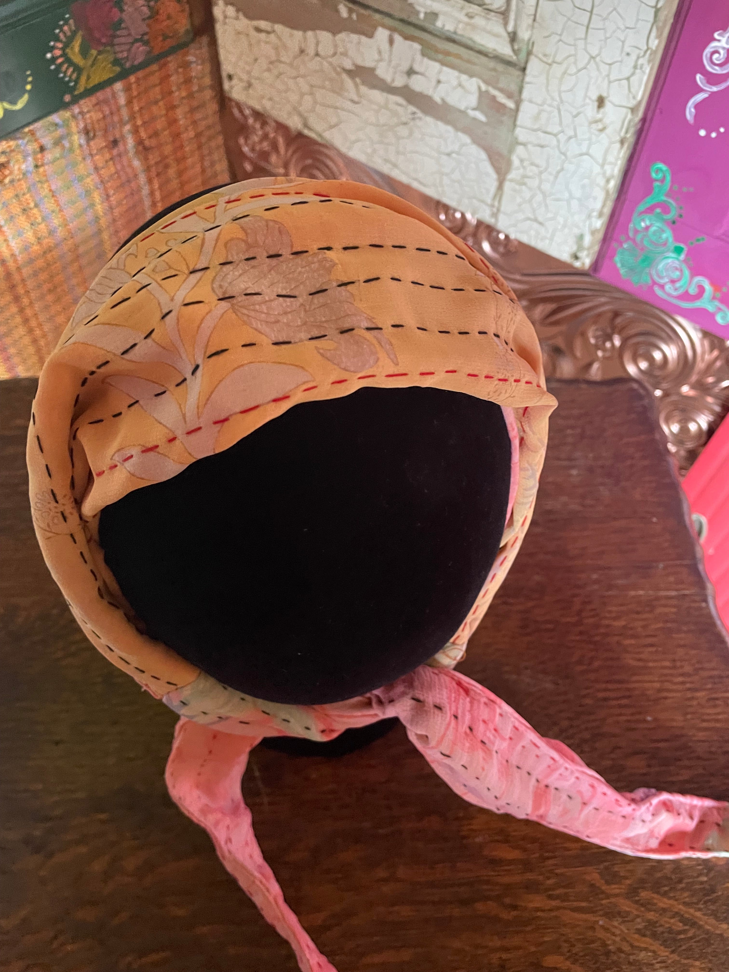 Silk kantha Head Scarf -Reversable