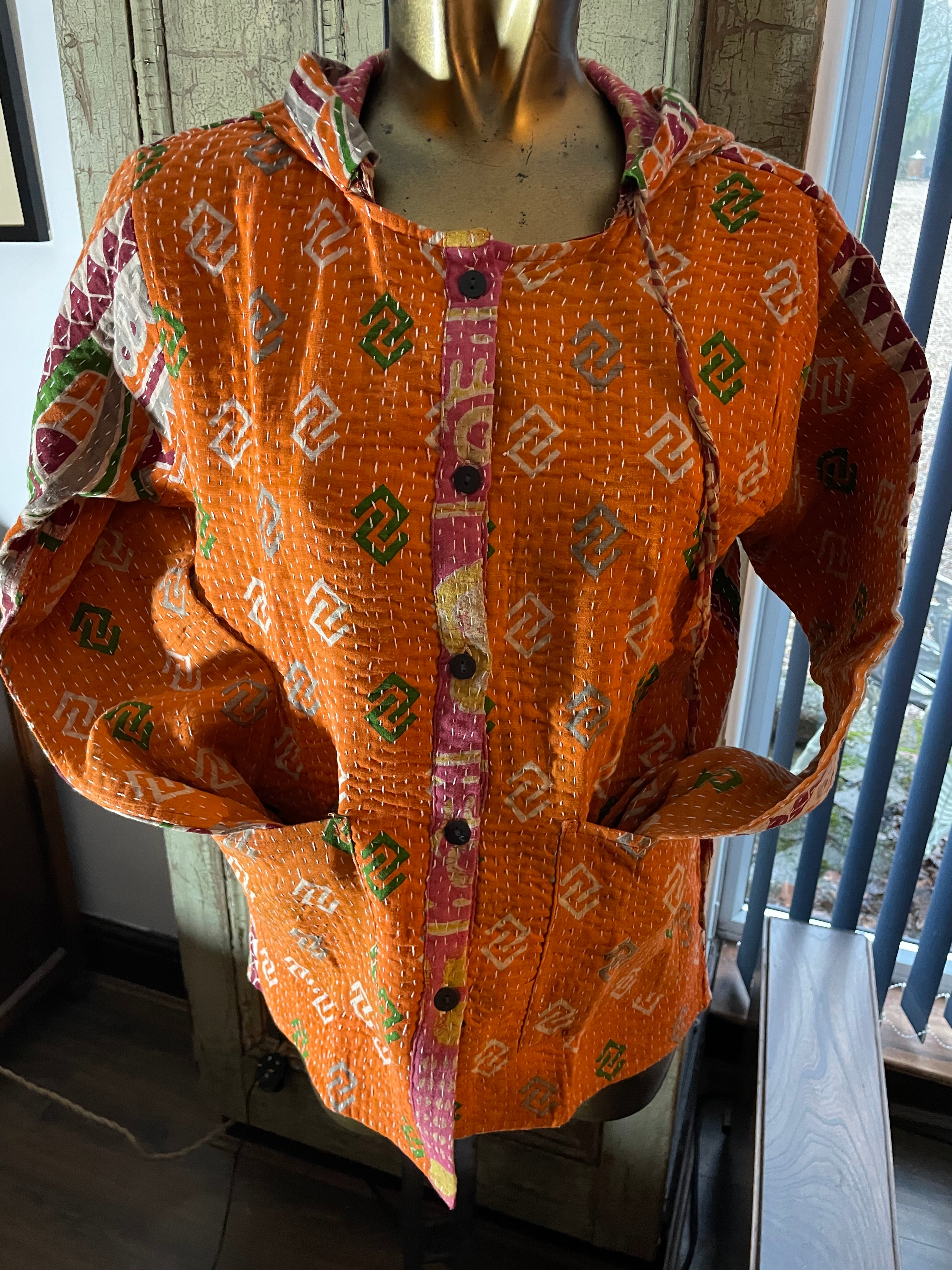 Stitched Buttoned Kantha Jacket UK-M/L