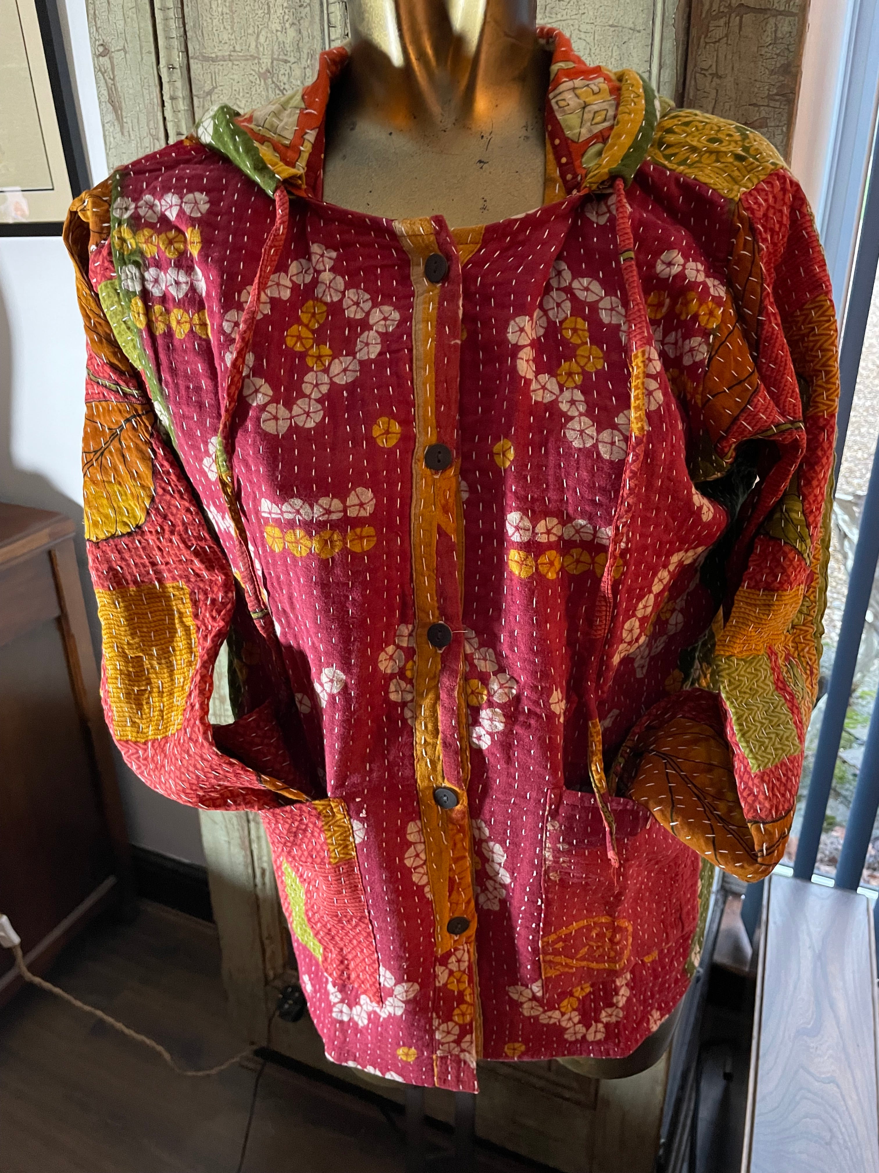 Stitched Buttoned Kantha Jacket UK-M/L