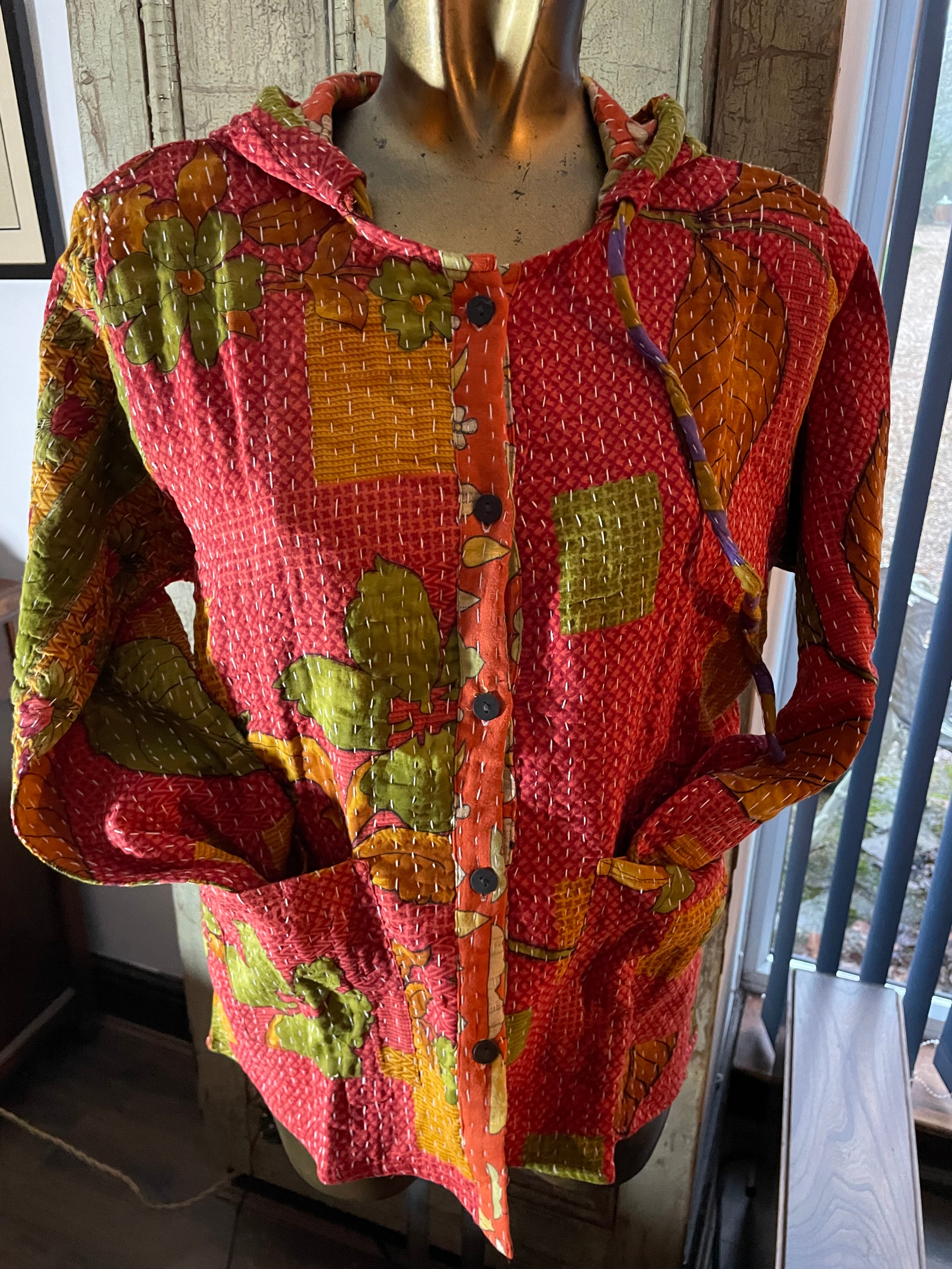 Stitched Buttoned Kantha Jacket UK-M/L