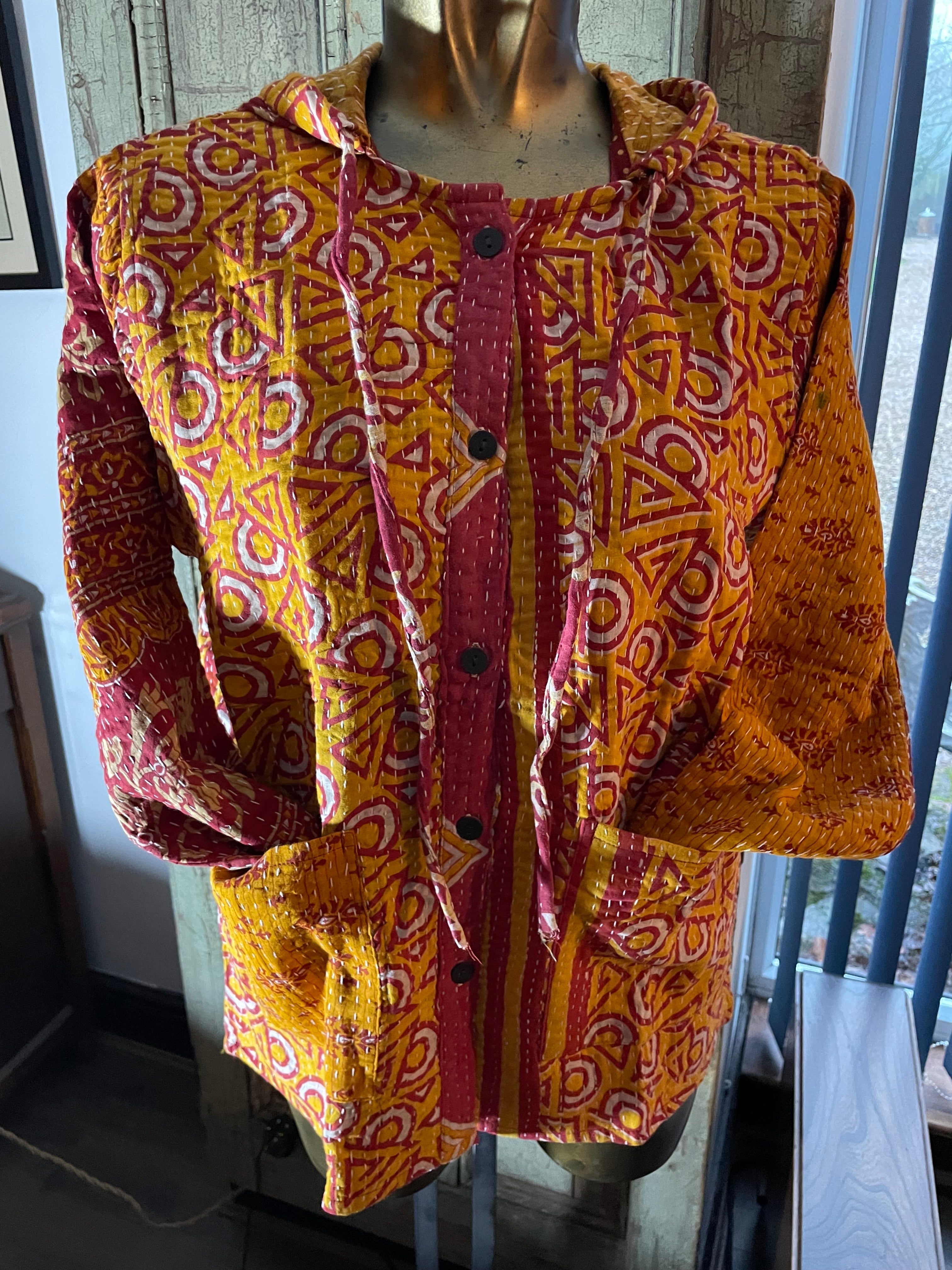 Stitched Buttoned Kantha Jacket UK-M/L