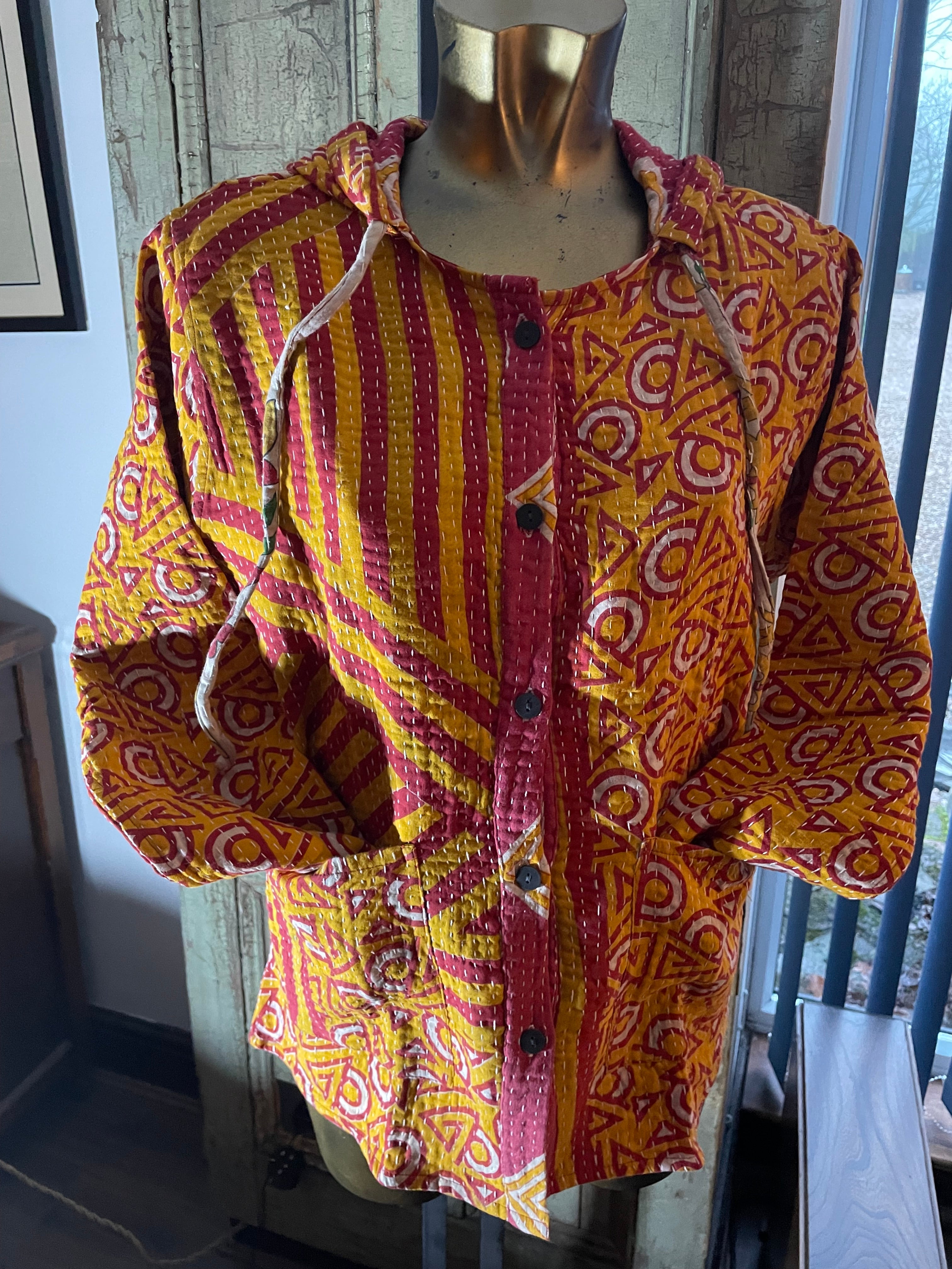 Stitched Buttoned Kantha Jacket UK-M/L