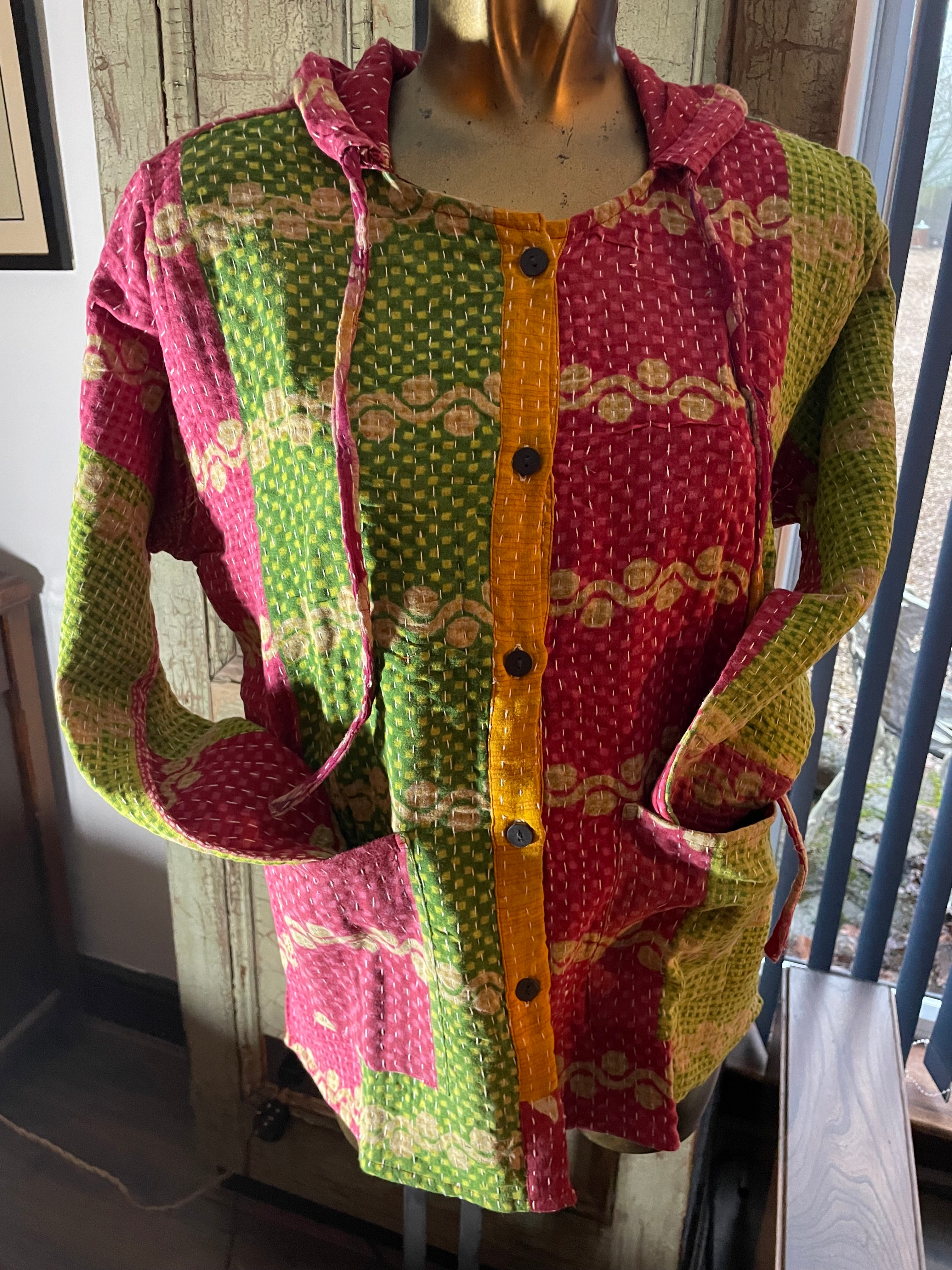 Stitched Buttoned Kantha Jacket UK-M/L
