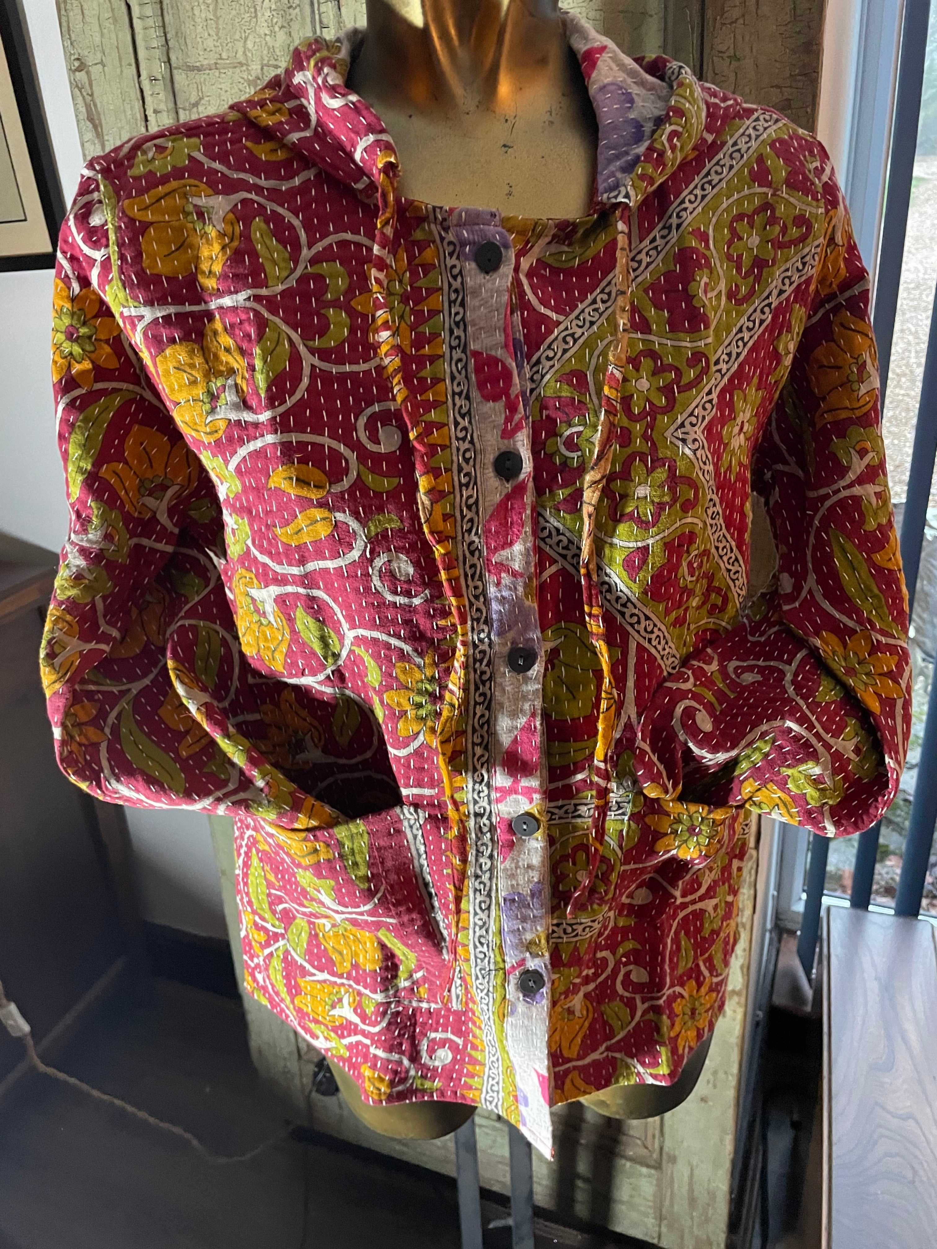 Stitched Buttoned Kantha Jacket UK-M/L