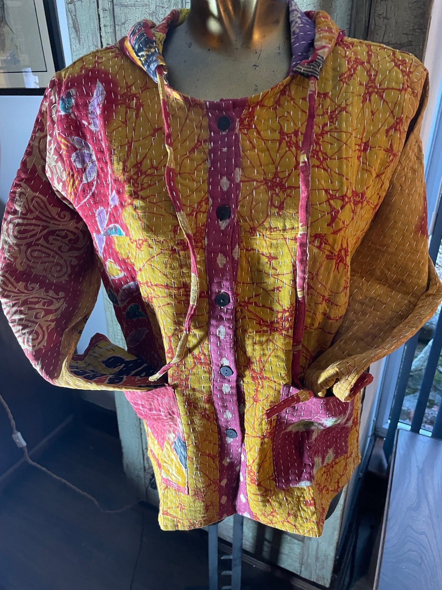 Stitched Buttoned Kantha Jacket UK-S/M