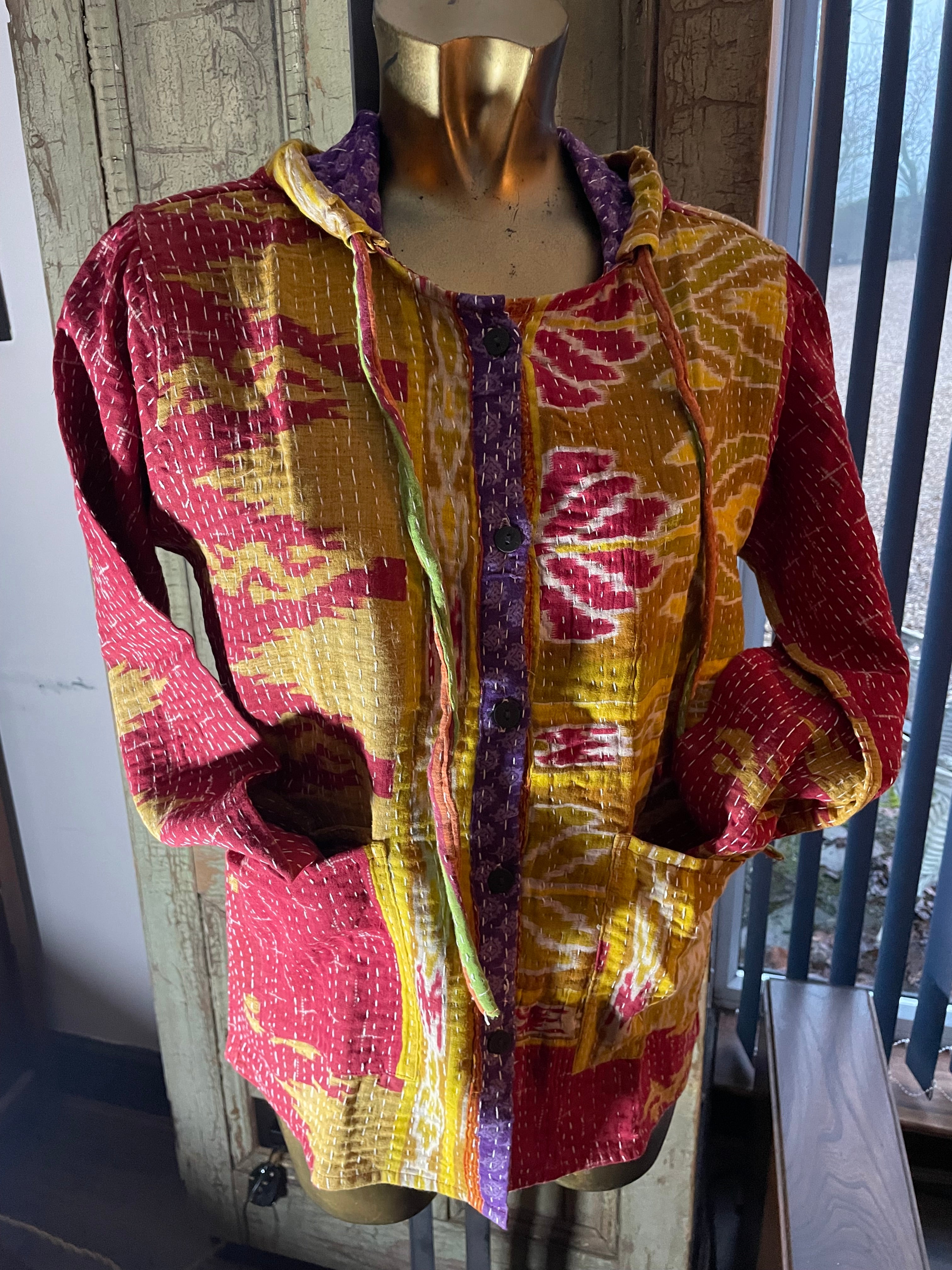 Stitched Buttoned Kantha Jacket UK-S/M
