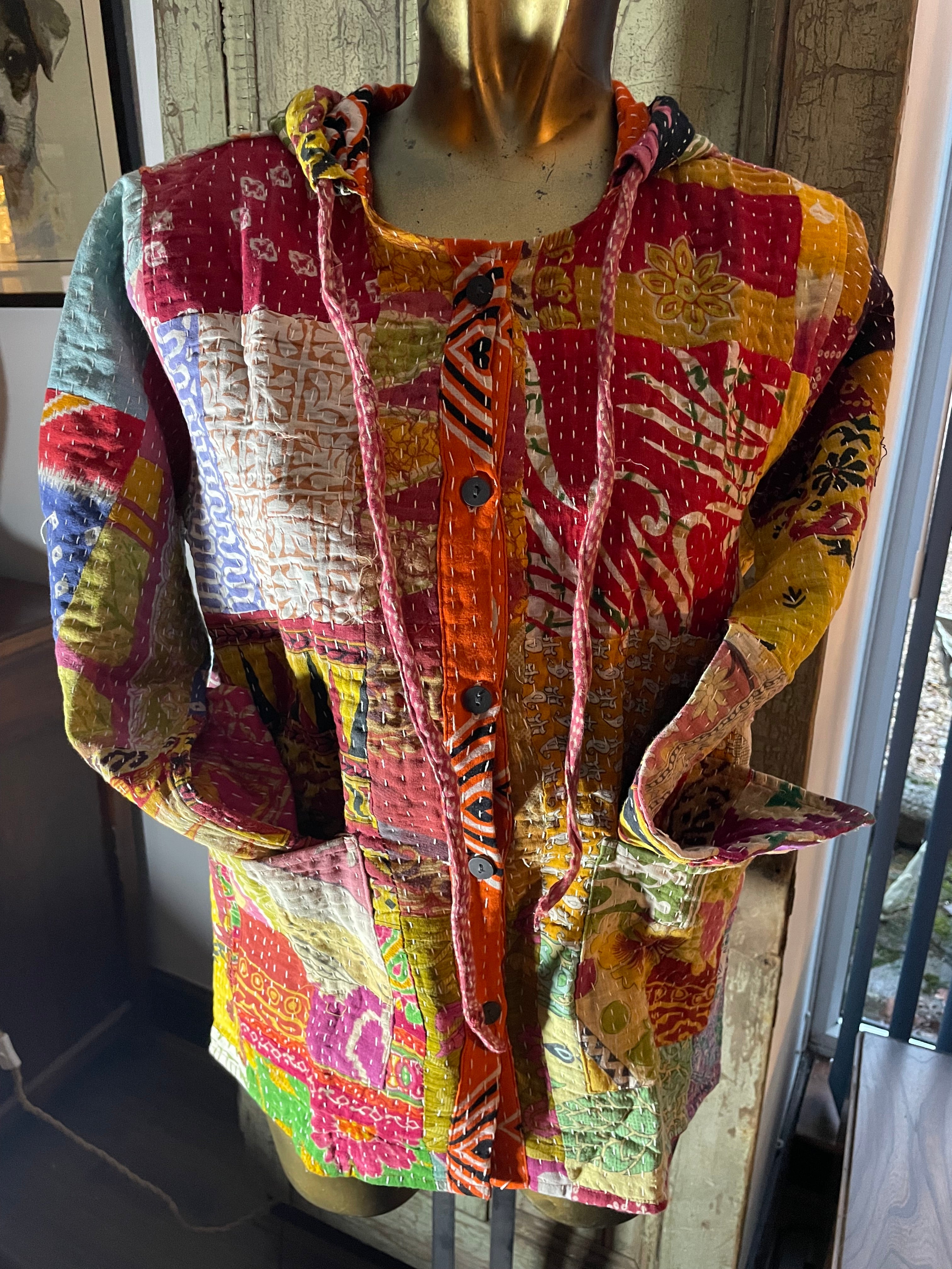 Stitched Buttoned Kantha Jacket UK-S/M