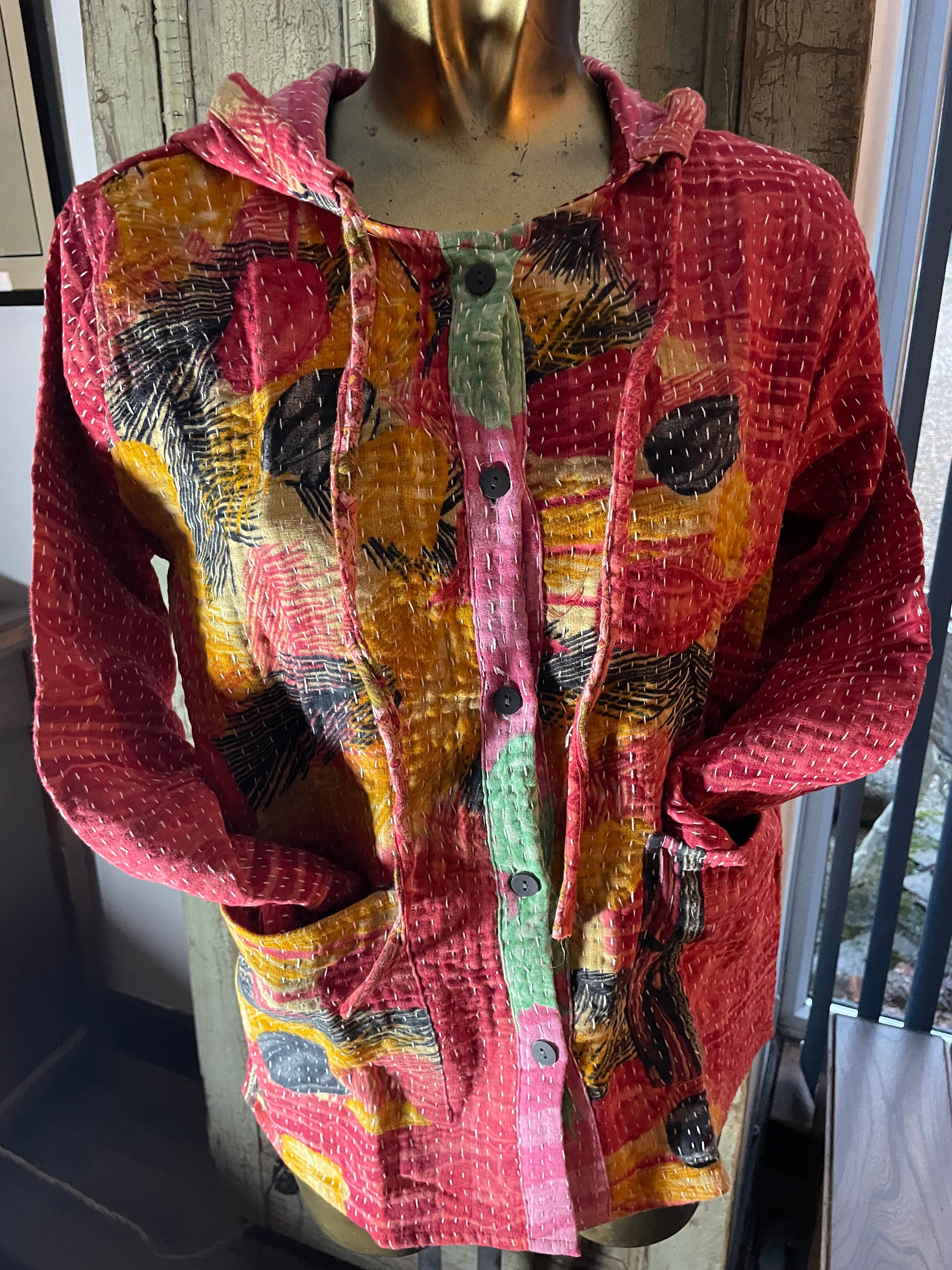 Stitched Buttoned Kantha Jacket UK-S/M