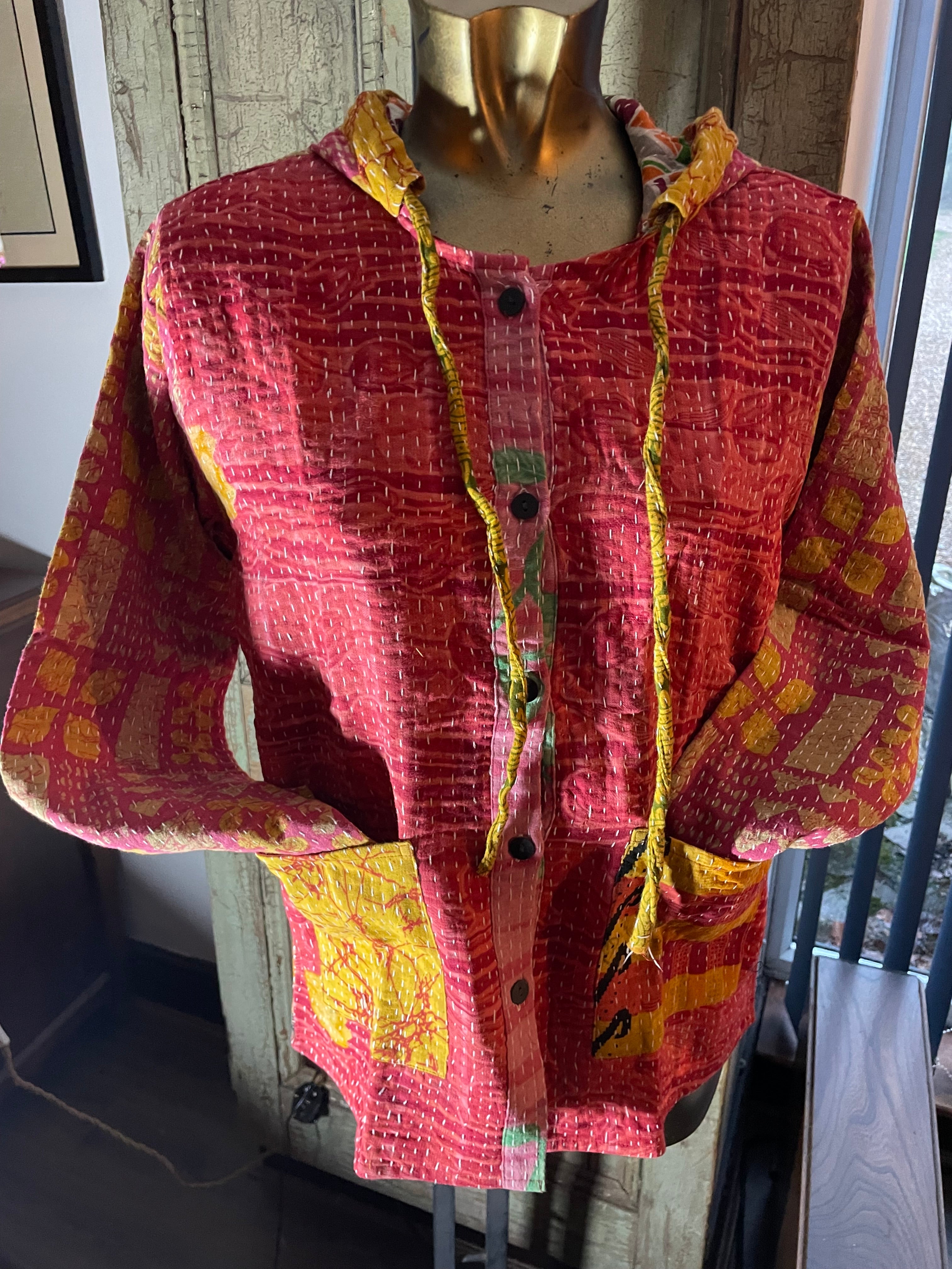 Stitched Buttoned Kantha Jacket UK-S/M