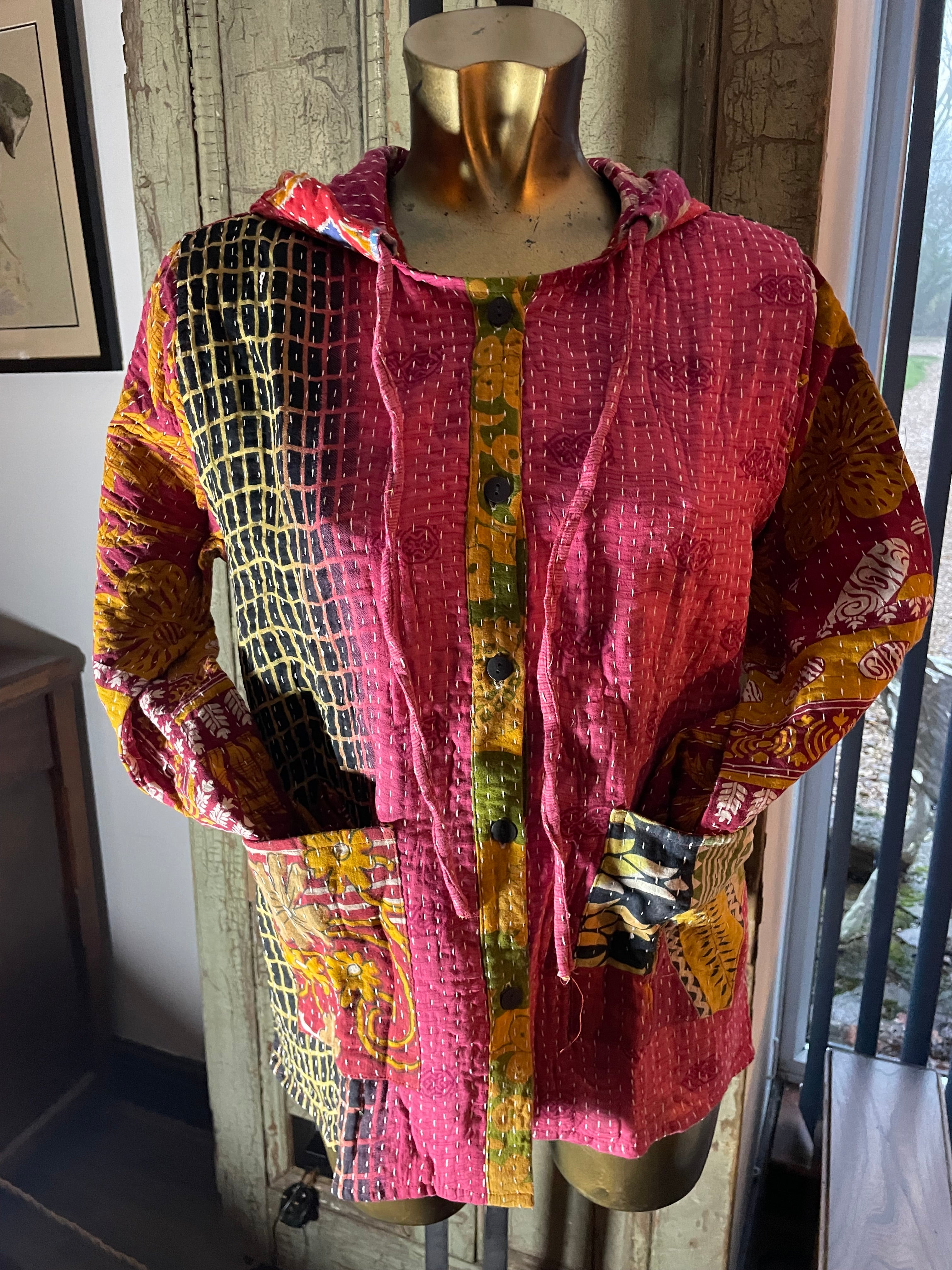 Stitched Buttoned Kantha Jacket UK-S/M