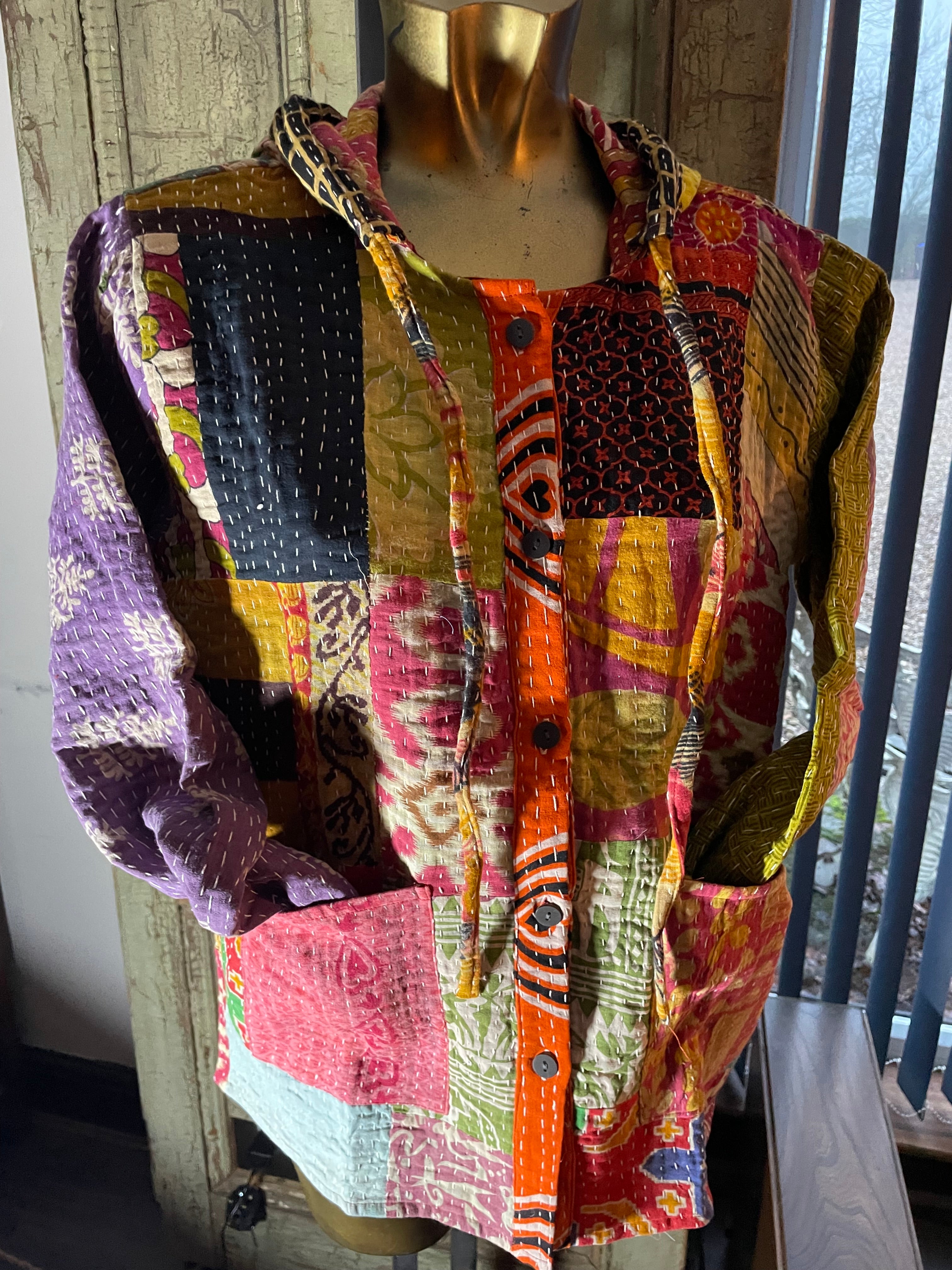 Stitched Buttoned Kantha Jacket UK-S/M