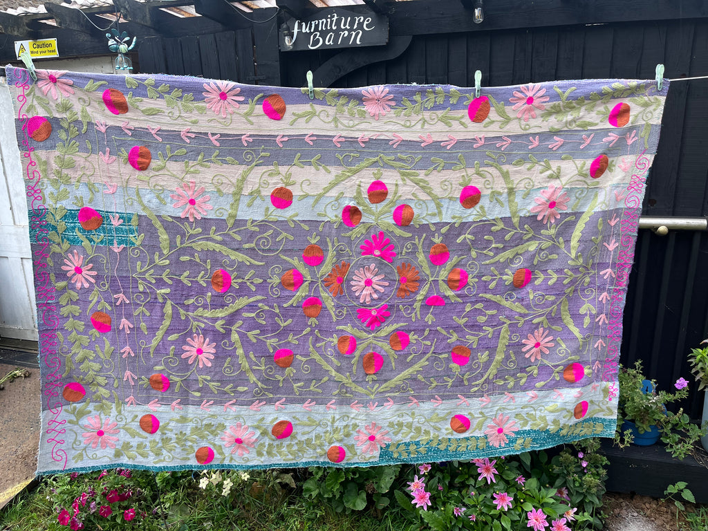 Vintage Suzani Embroidered Blanket
