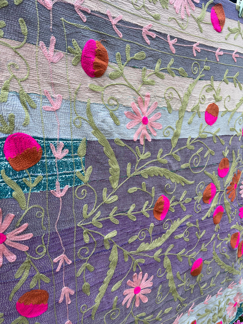 Vintage Suzani Embroidered Blanket