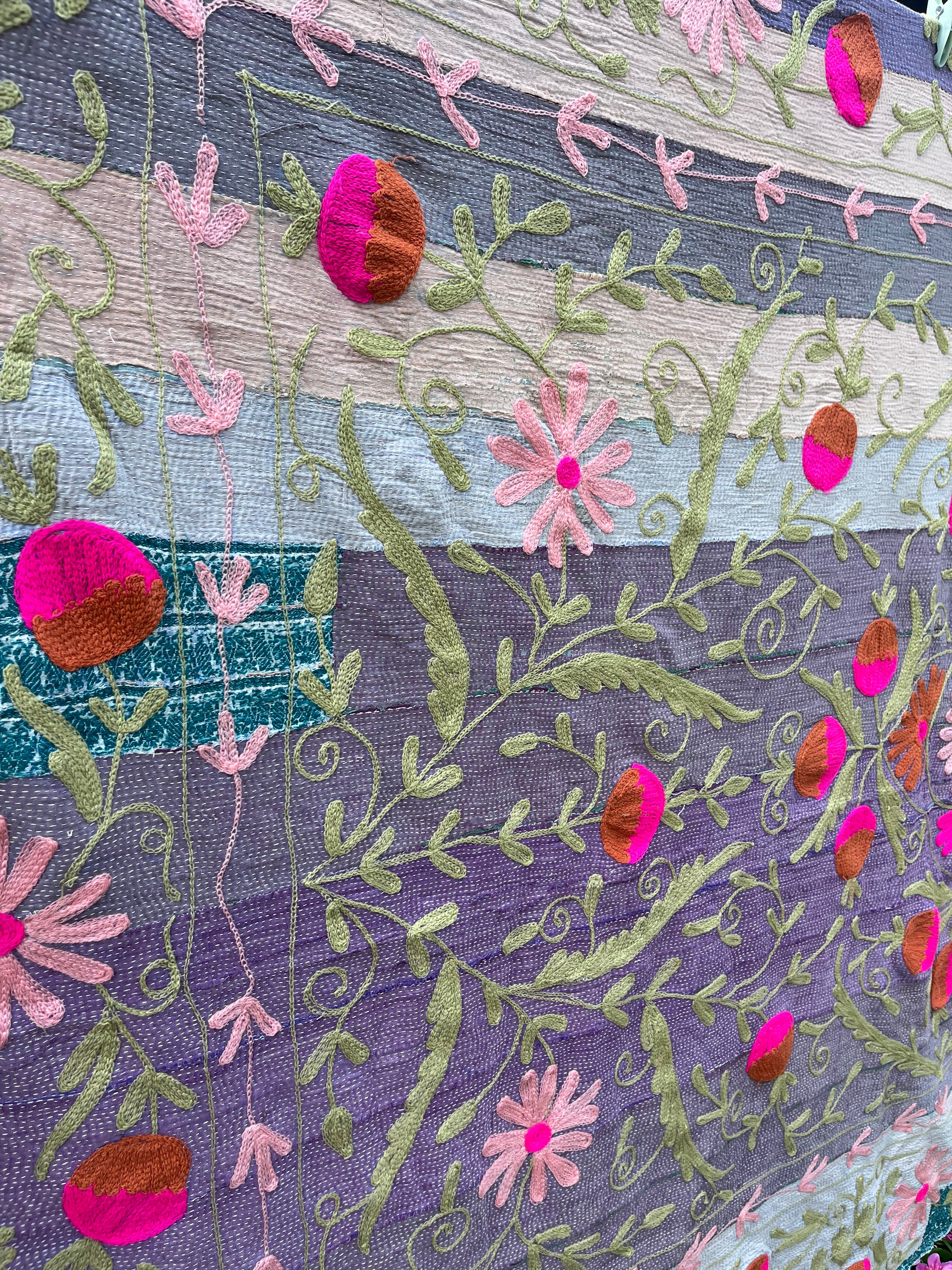 Vintage Suzani Embroidered Blanket