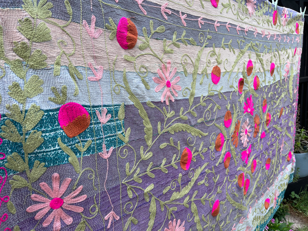 Vintage Suzani Embroidered Blanket