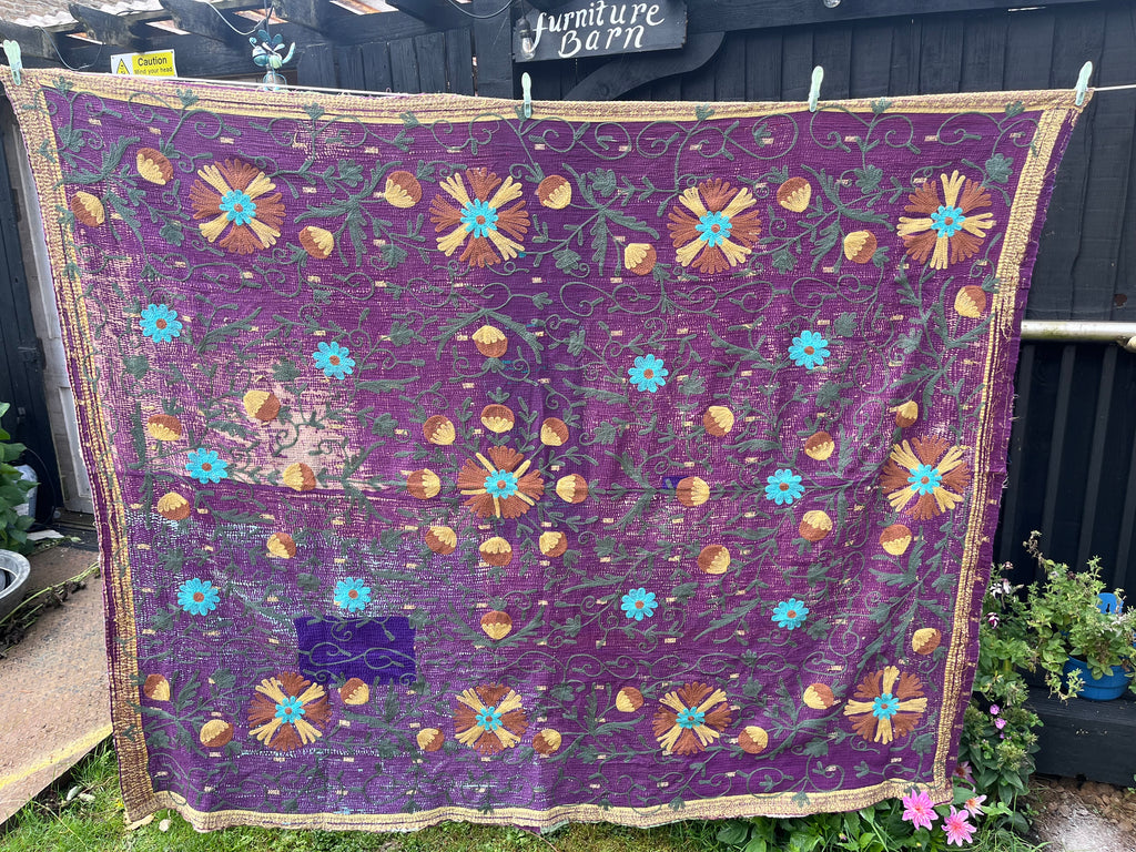 Vintage Suzani Embroidered Blanket