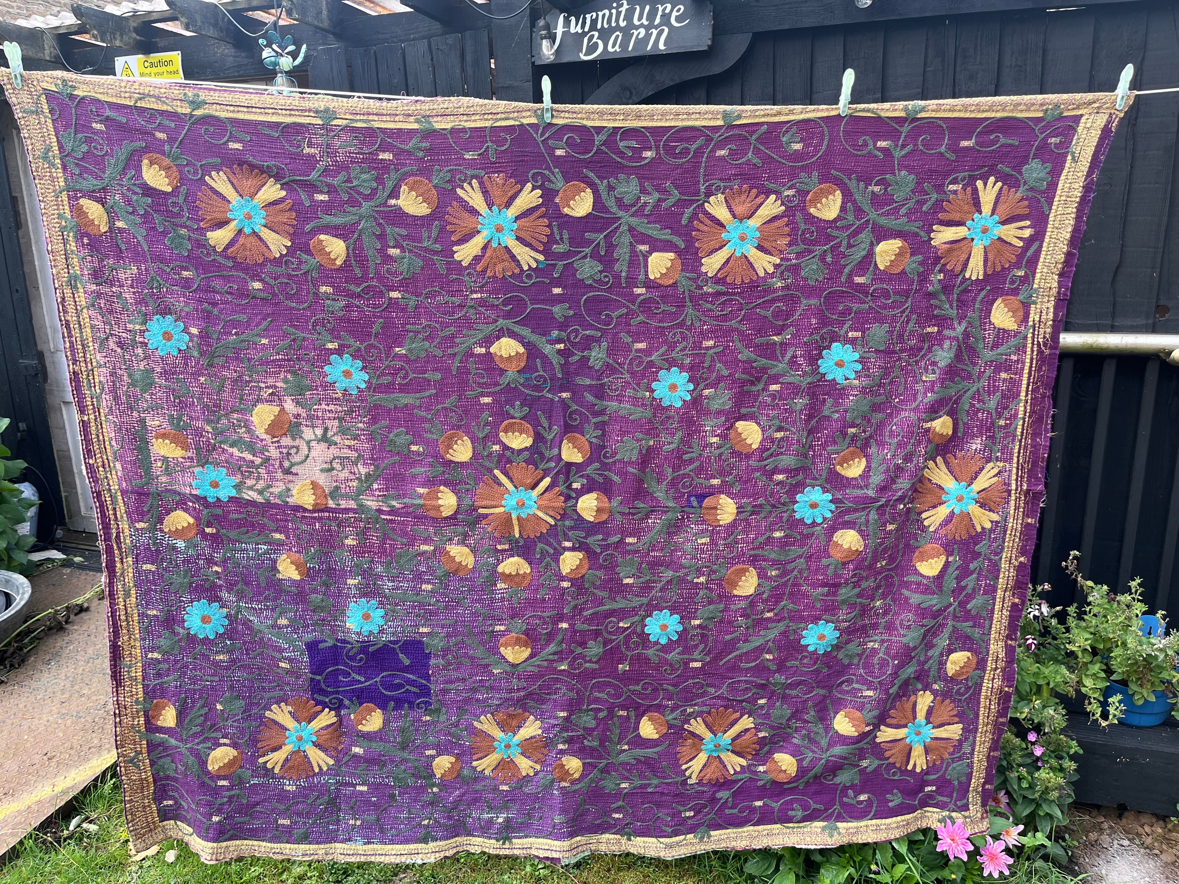 Vintage Suzani Embroidered Blanket