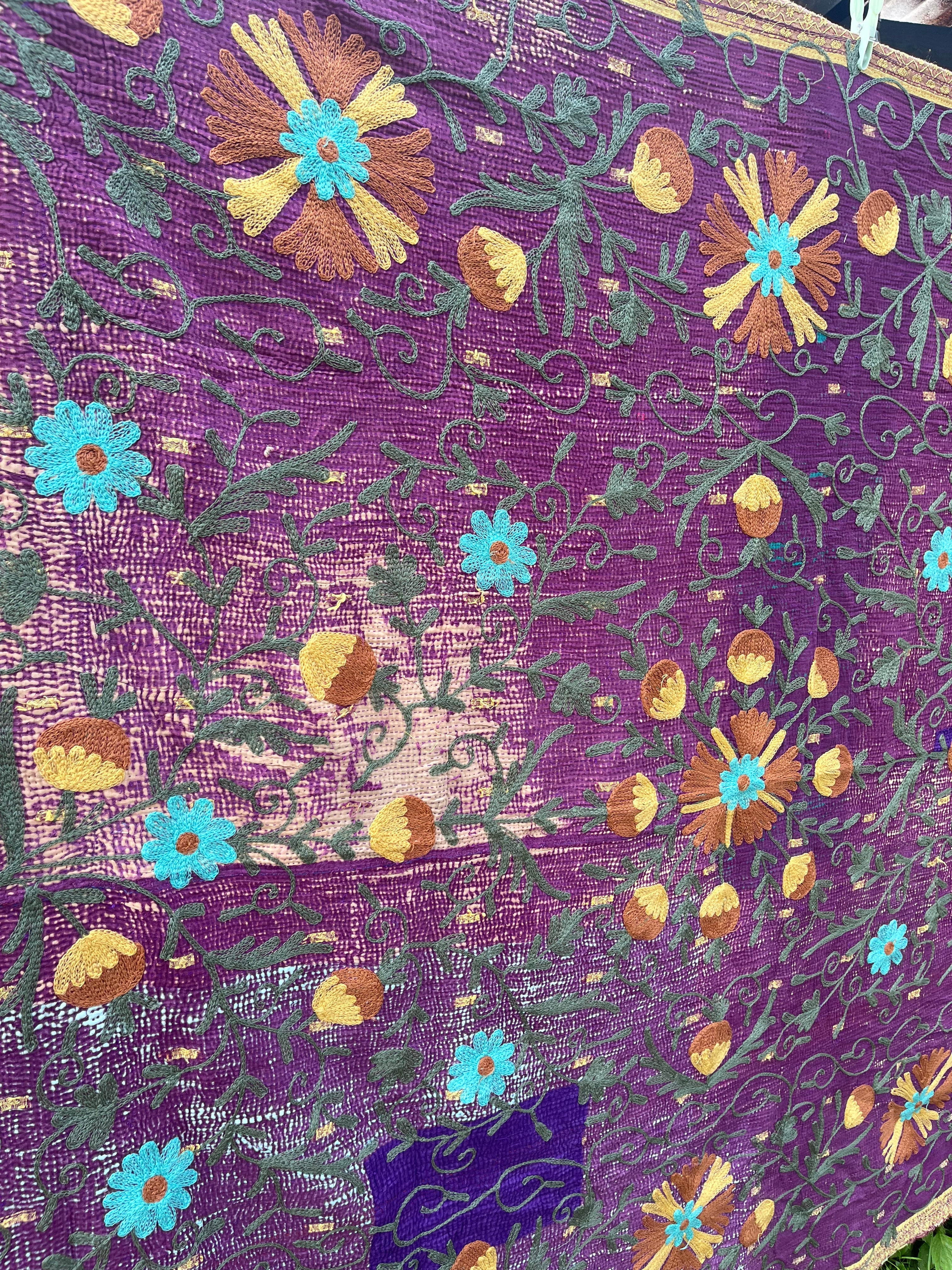 Vintage Suzani Embroidered Blanket