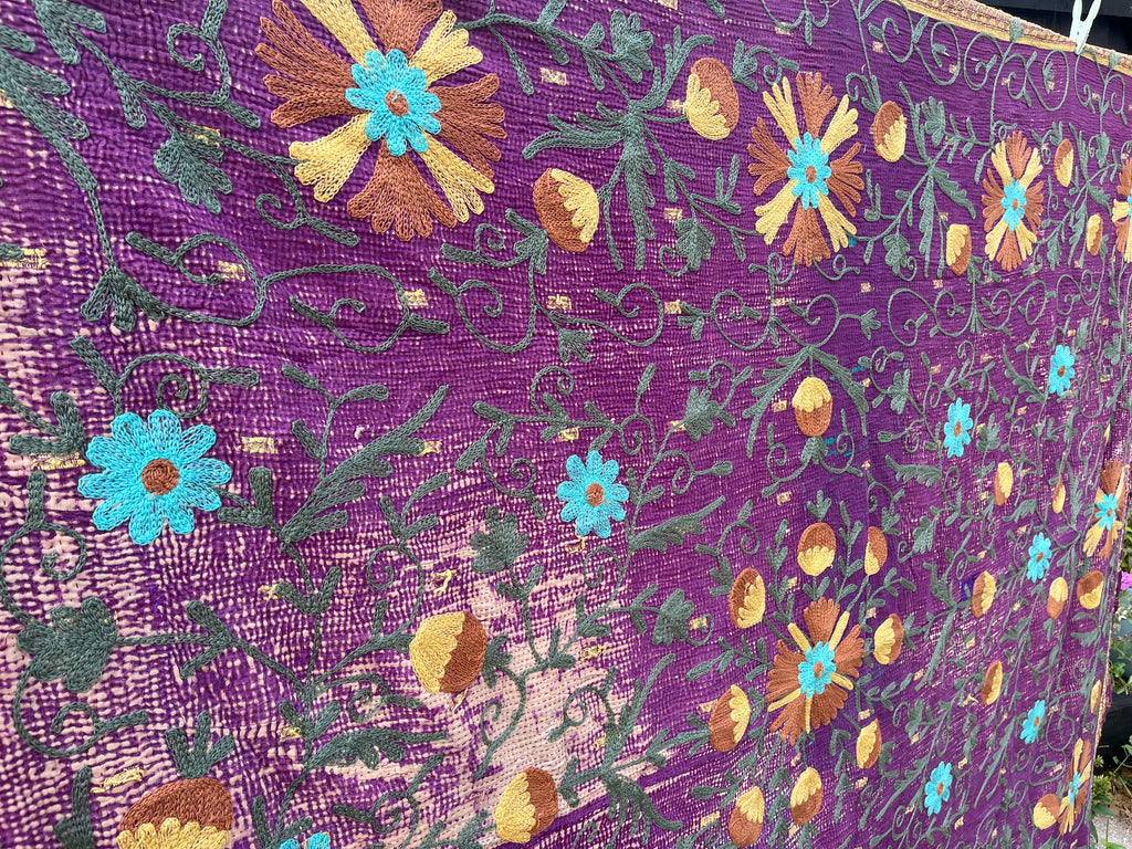 Vintage Suzani Embroidered Blanket