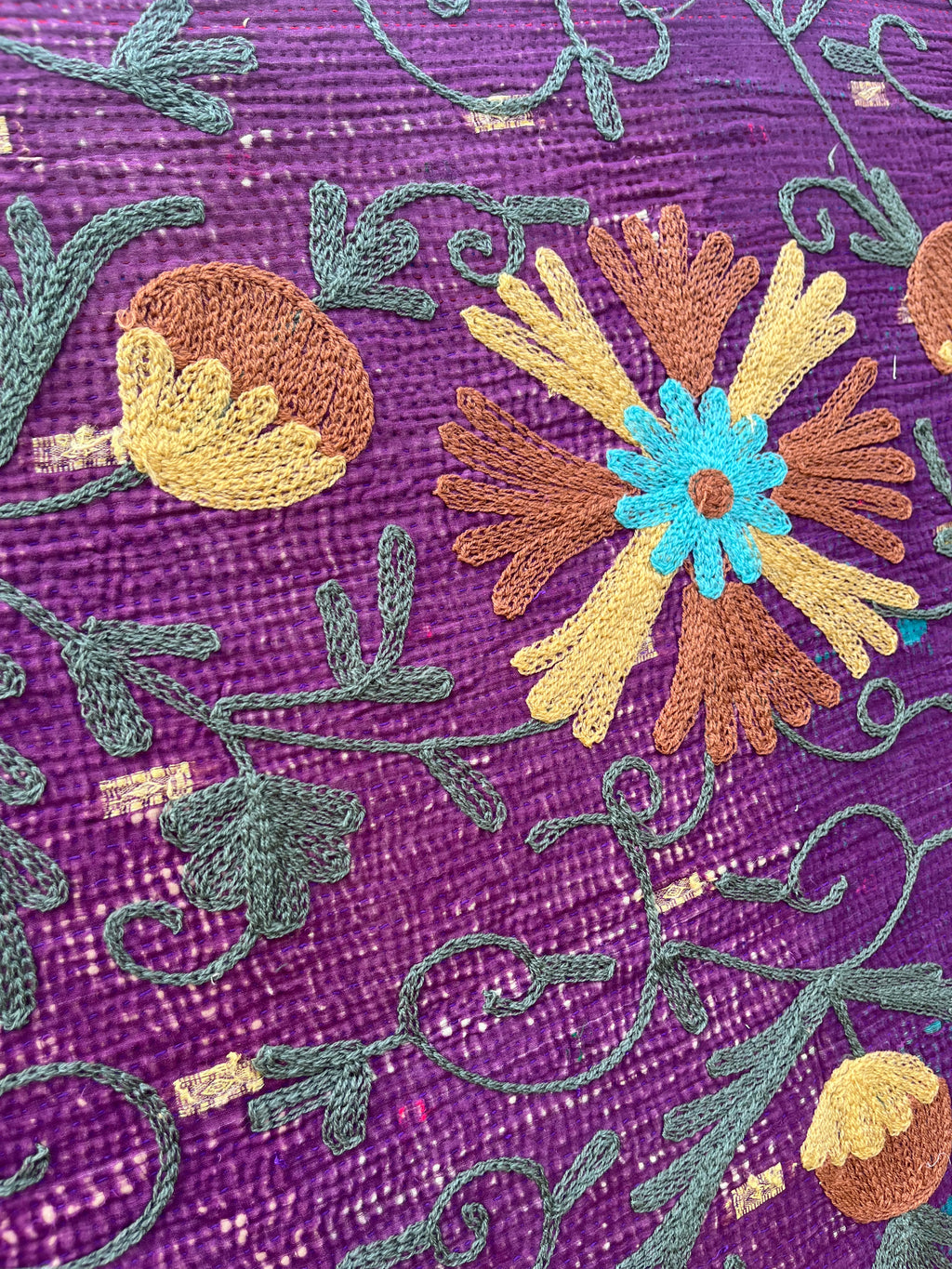 Vintage Suzani Embroidered Blanket