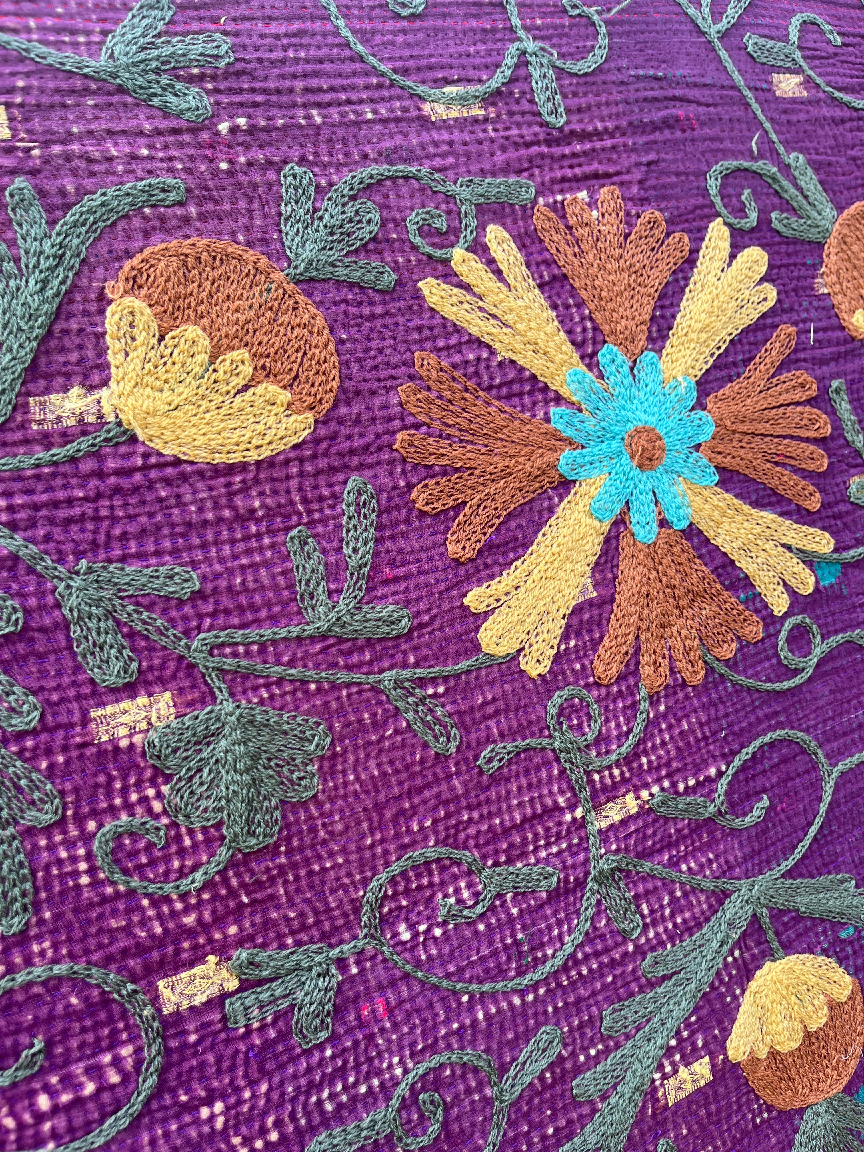 Vintage Suzani Embroidered Blanket