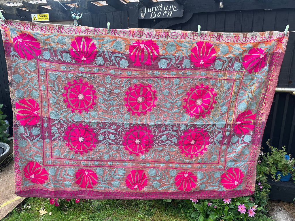 Vintage Suzani Embroidered Blanket