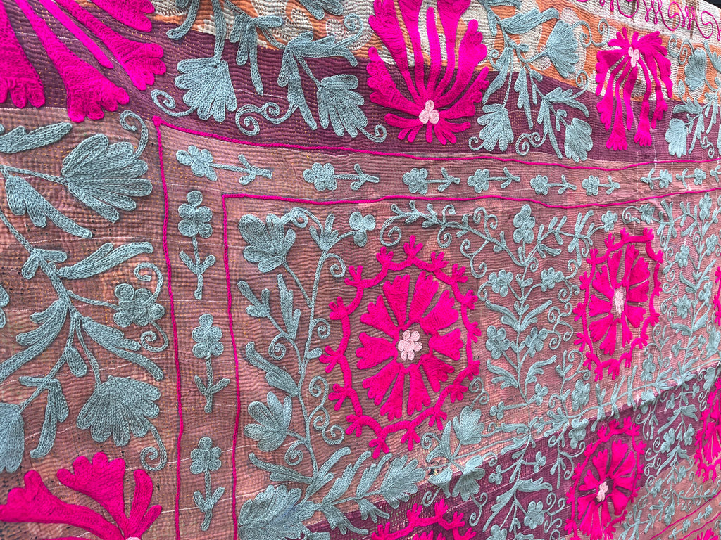 Vintage Suzani Embroidered Blanket