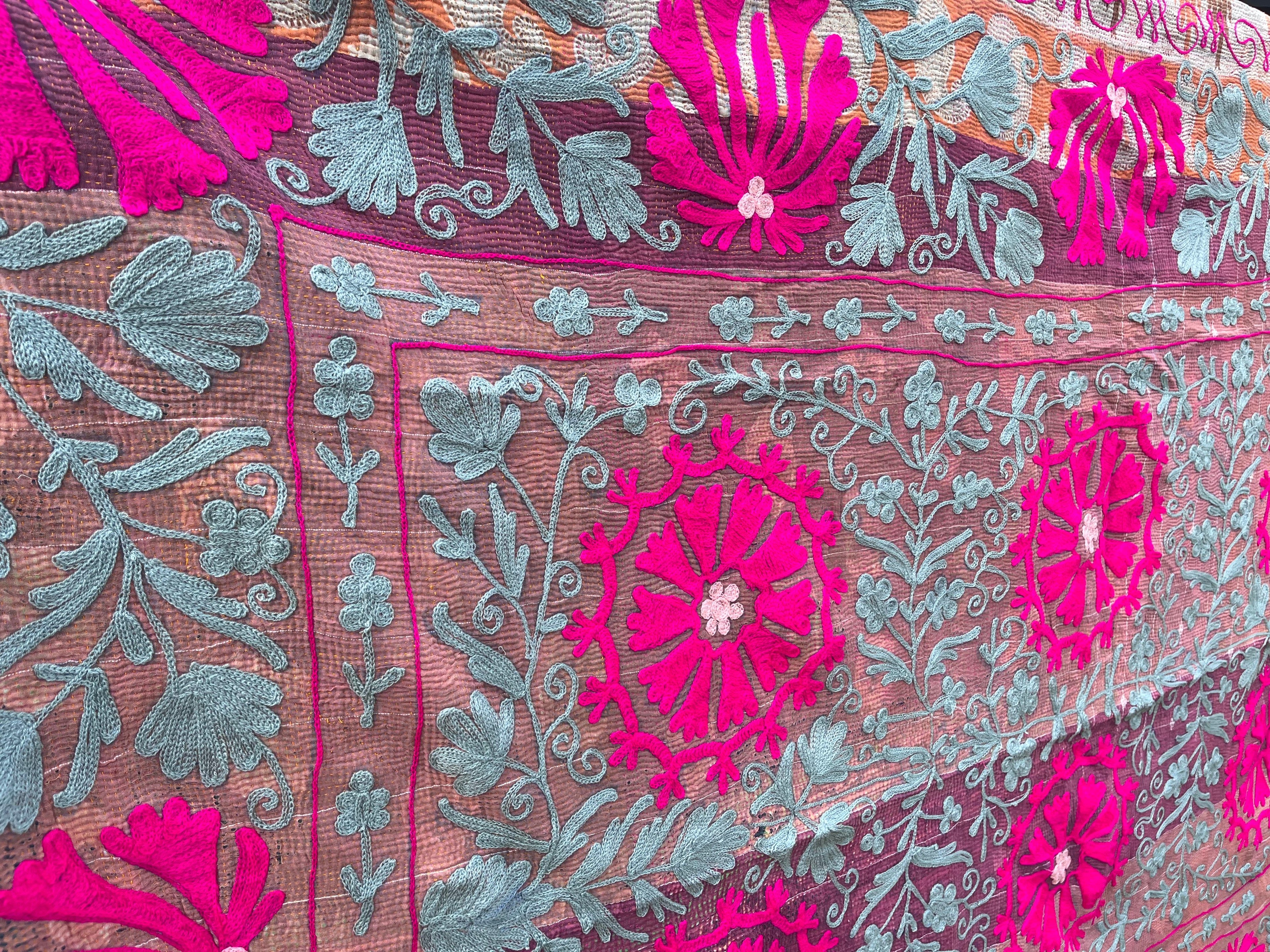 Vintage Suzani Embroidered Blanket