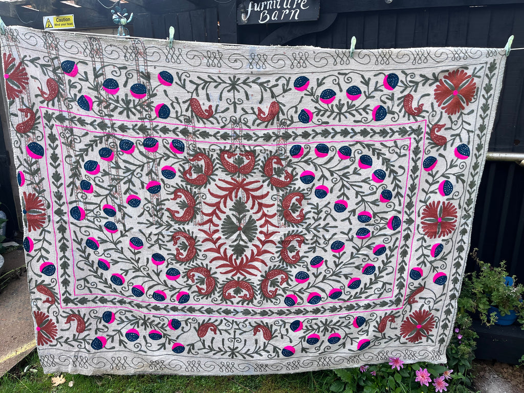Vintage Suzani Embroidered Blanket