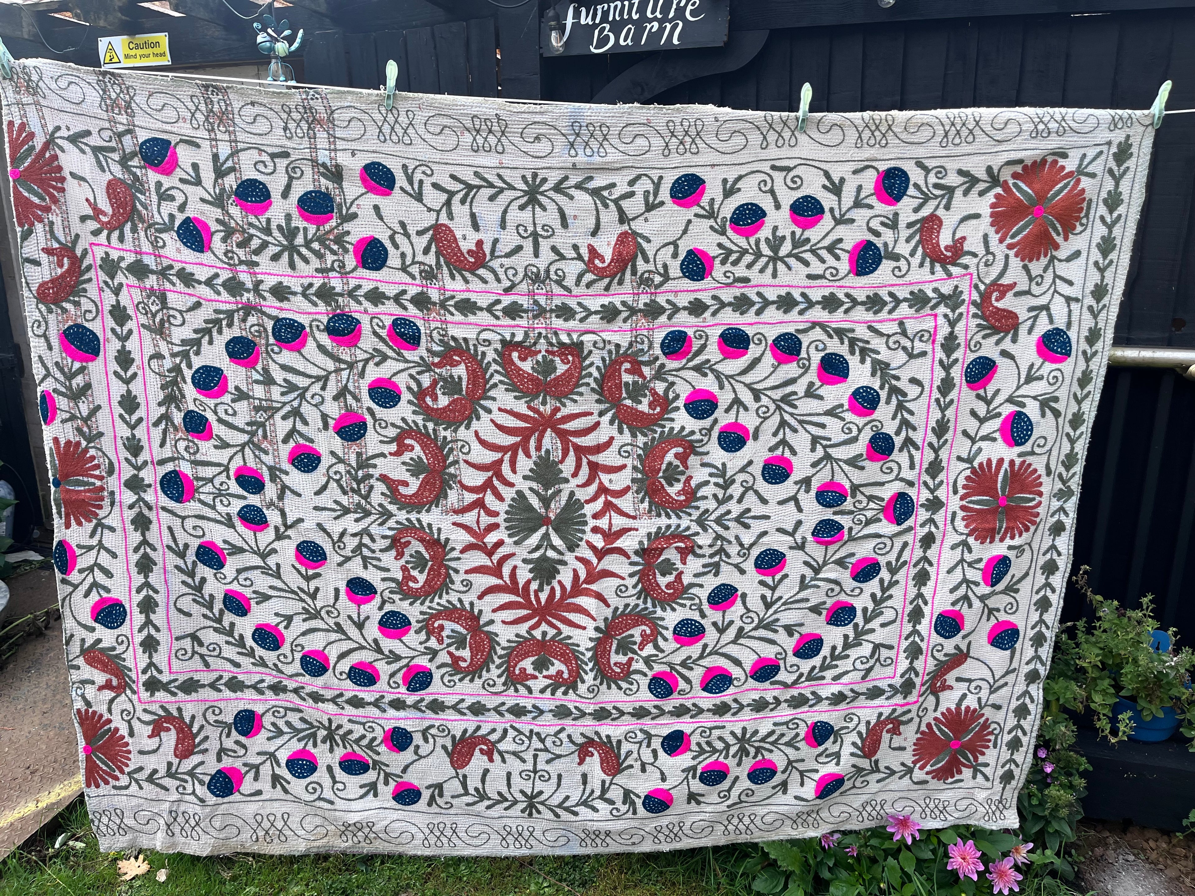 Vintage Suzani Embroidered Blanket