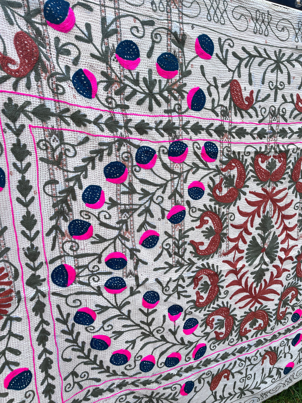 Vintage Suzani Embroidered Blanket