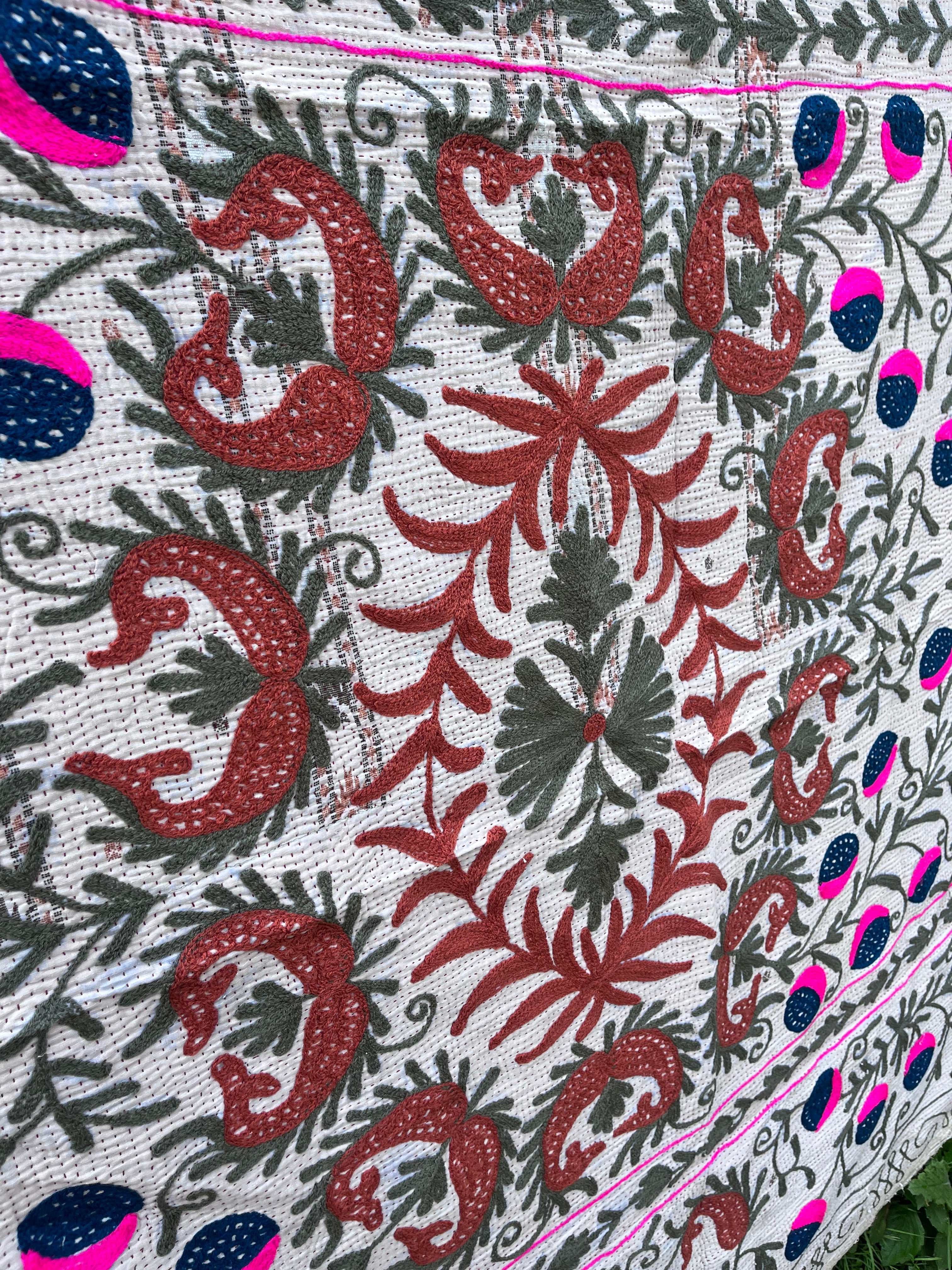 Vintage Suzani Embroidered Blanket