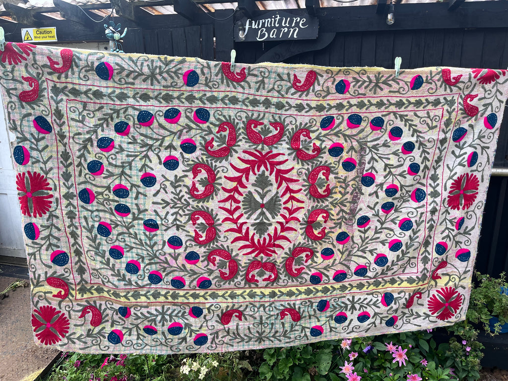 Vintage Suzani Embroidered Blanket