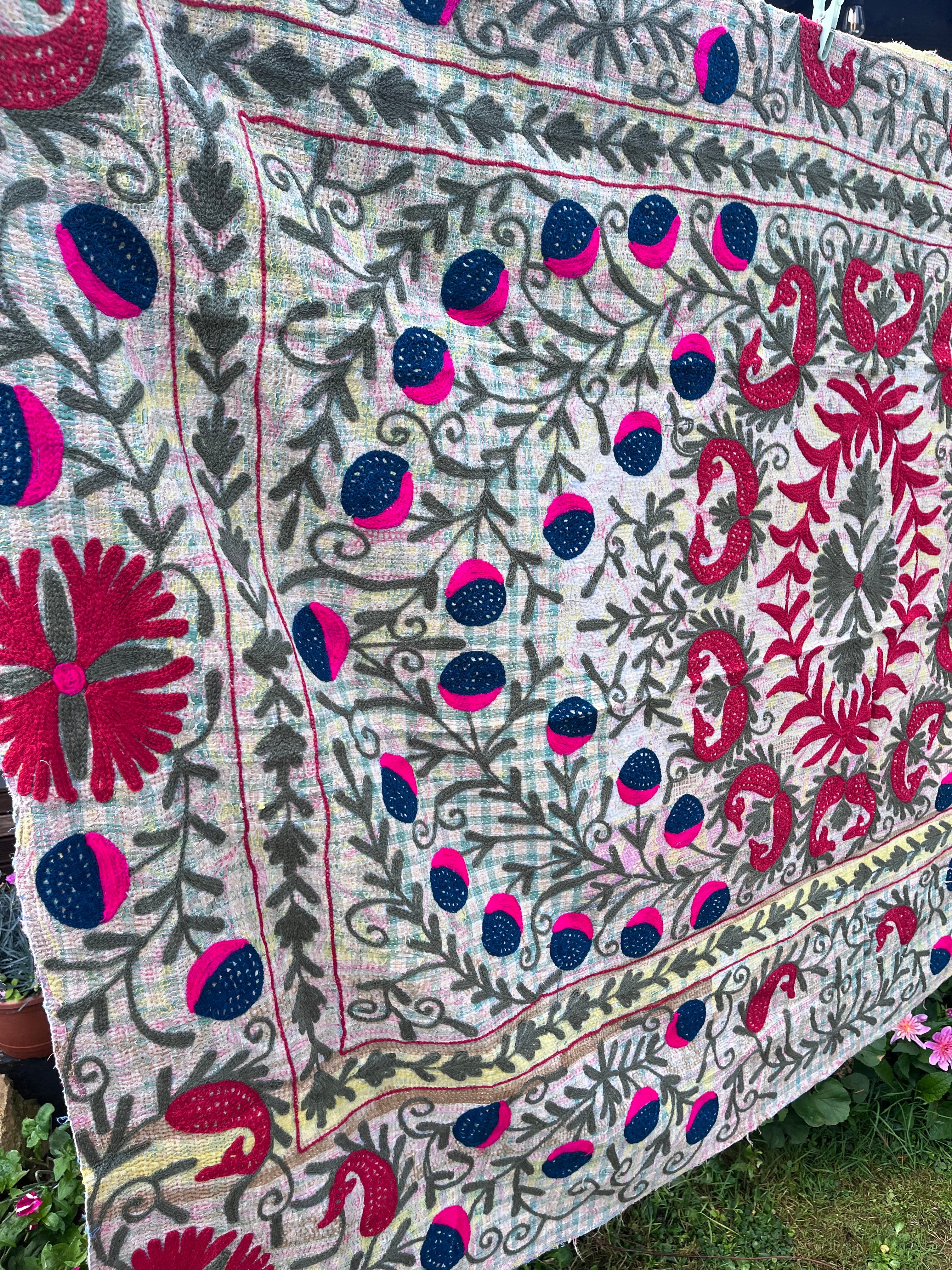 Vintage Suzani Embroidered Blanket