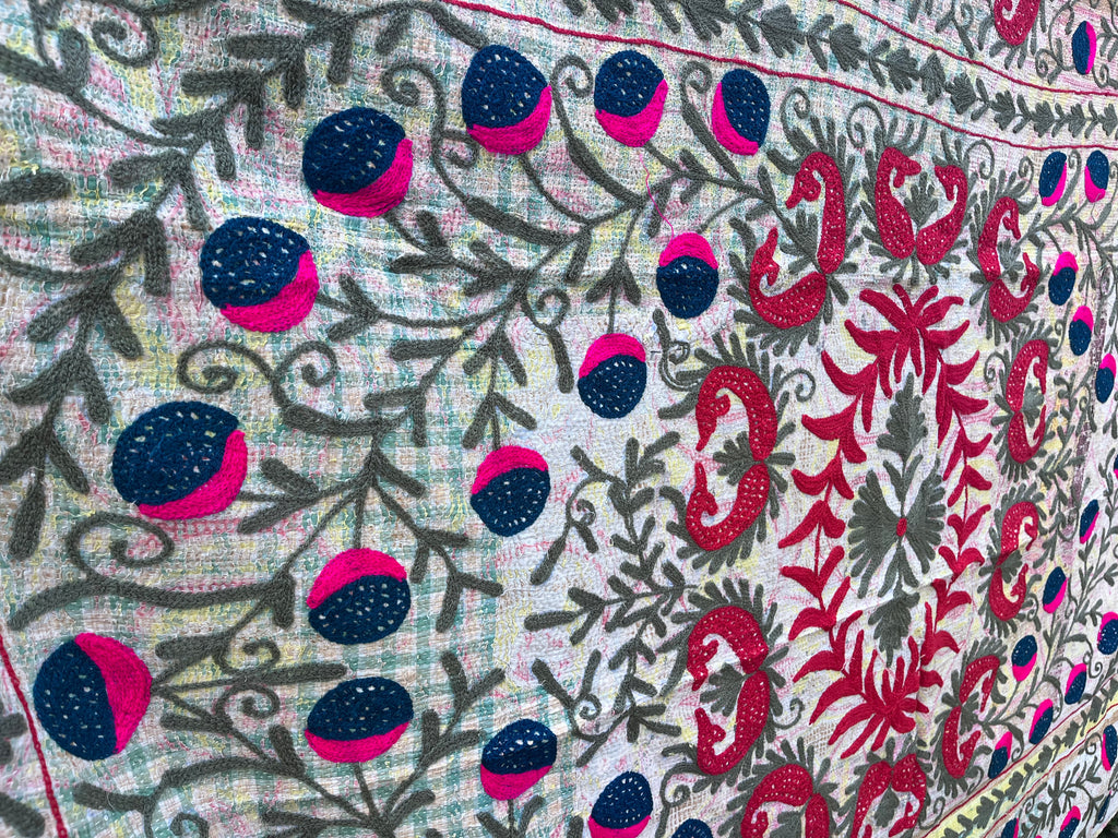 Vintage Suzani Embroidered Blanket